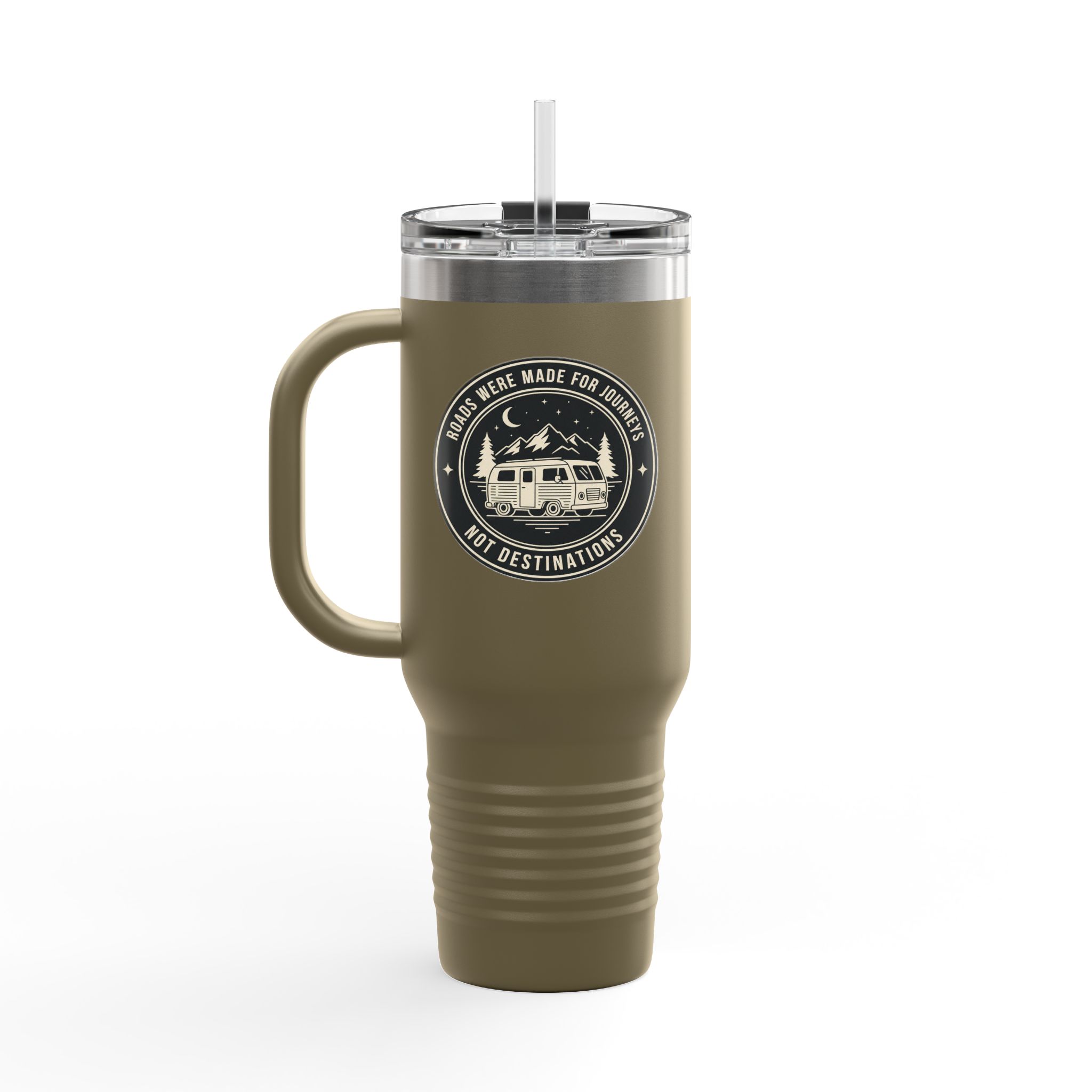 Insulated Travel Mug -'ROAD WHERE MADE FOR JOURNEYS-NOT DESTINATIONS' (40oz ) – Retro Camper Design, Keep Drinks Hot or Cold