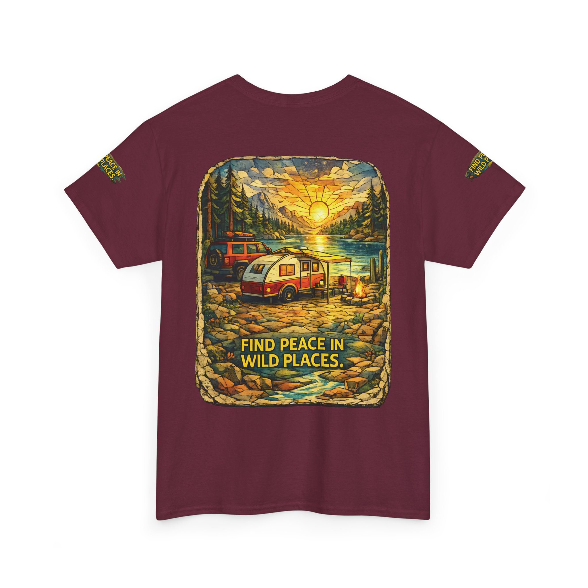 Unisex Heavy Cotton Tee — "Find Peace In Wild Places" Design Cubic-Line