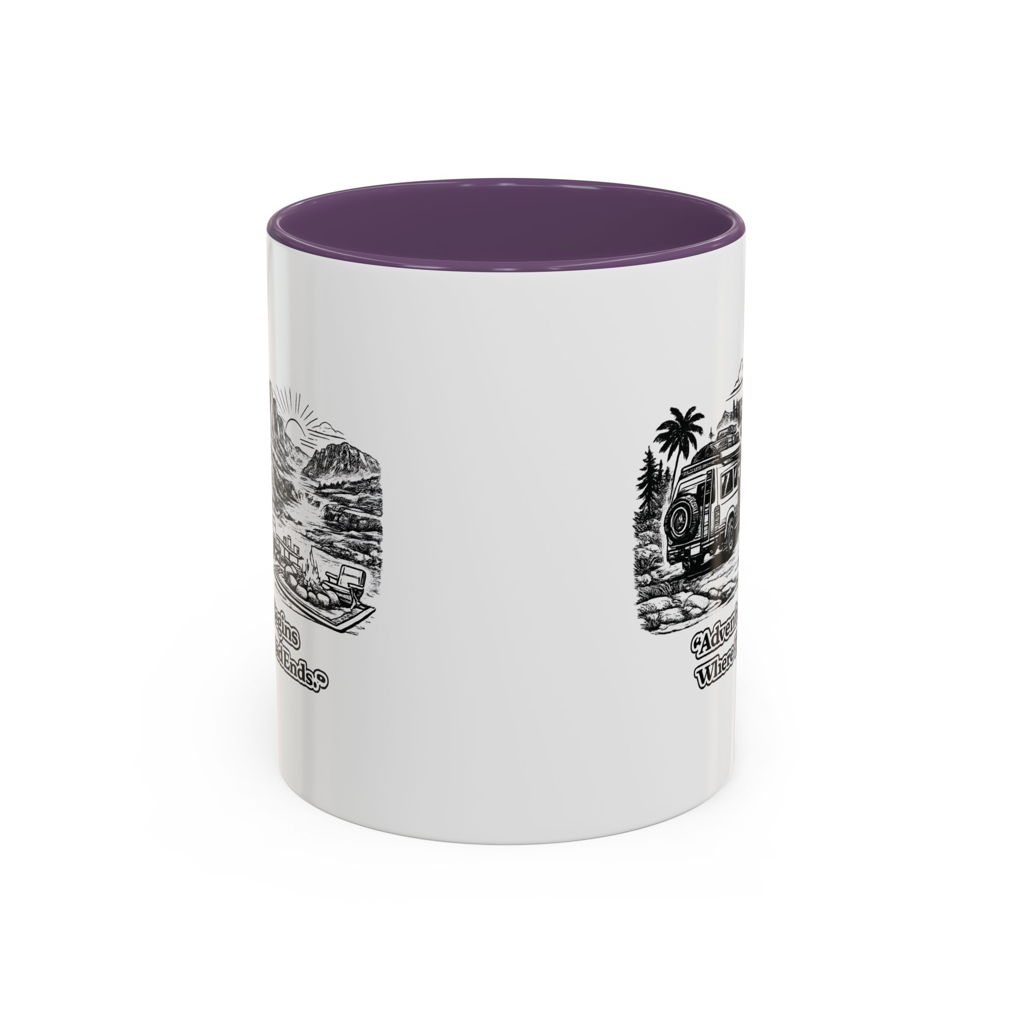 13825059093521763913_2048.jpeg Accent Coffee Mug (11, 15oz) — "Adventure Begins Where The Road Ends" Design Minimal-Line