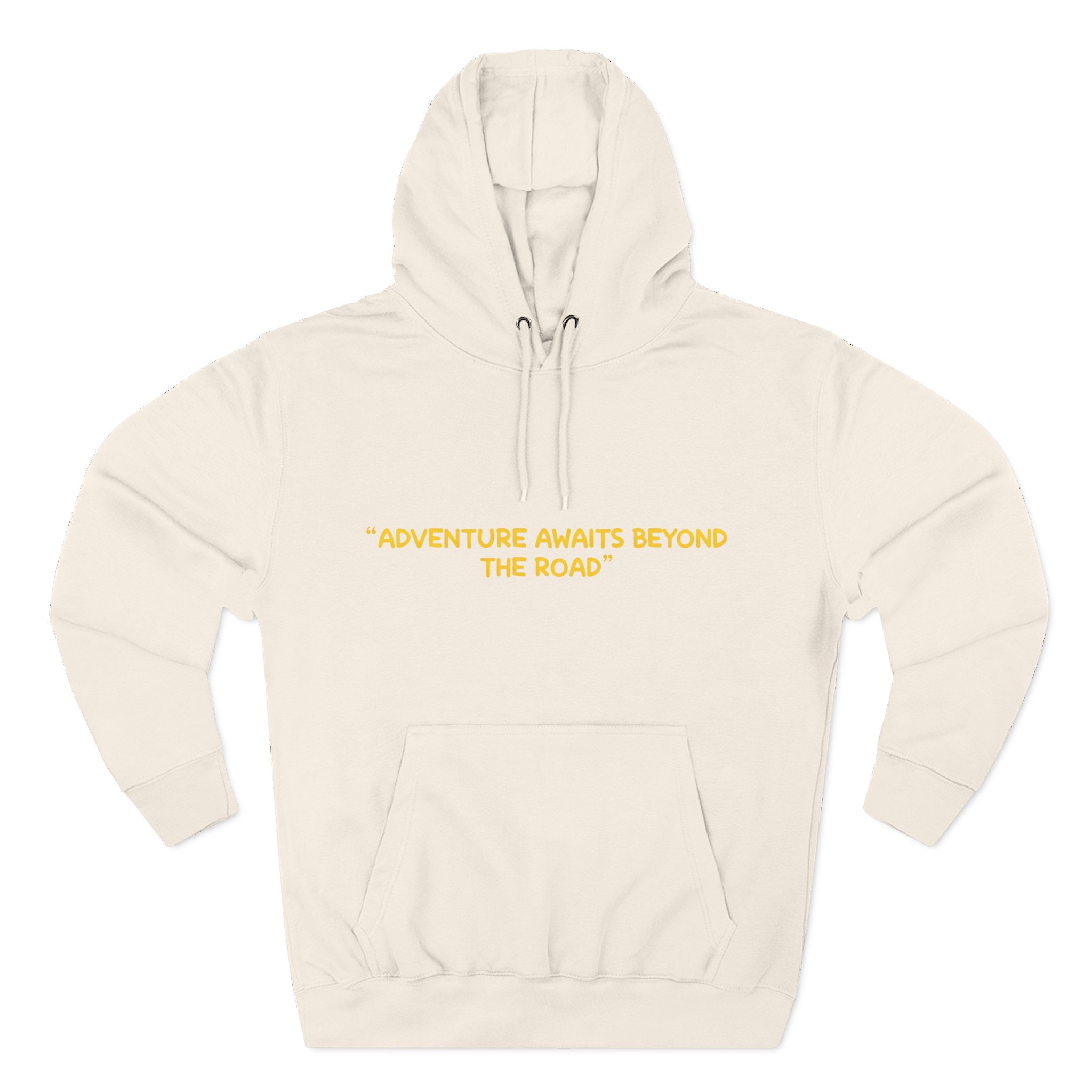Three-Panel Fleece Hoodie - "Adventure Awaits Beyond The Road" Design Sitcom-Line