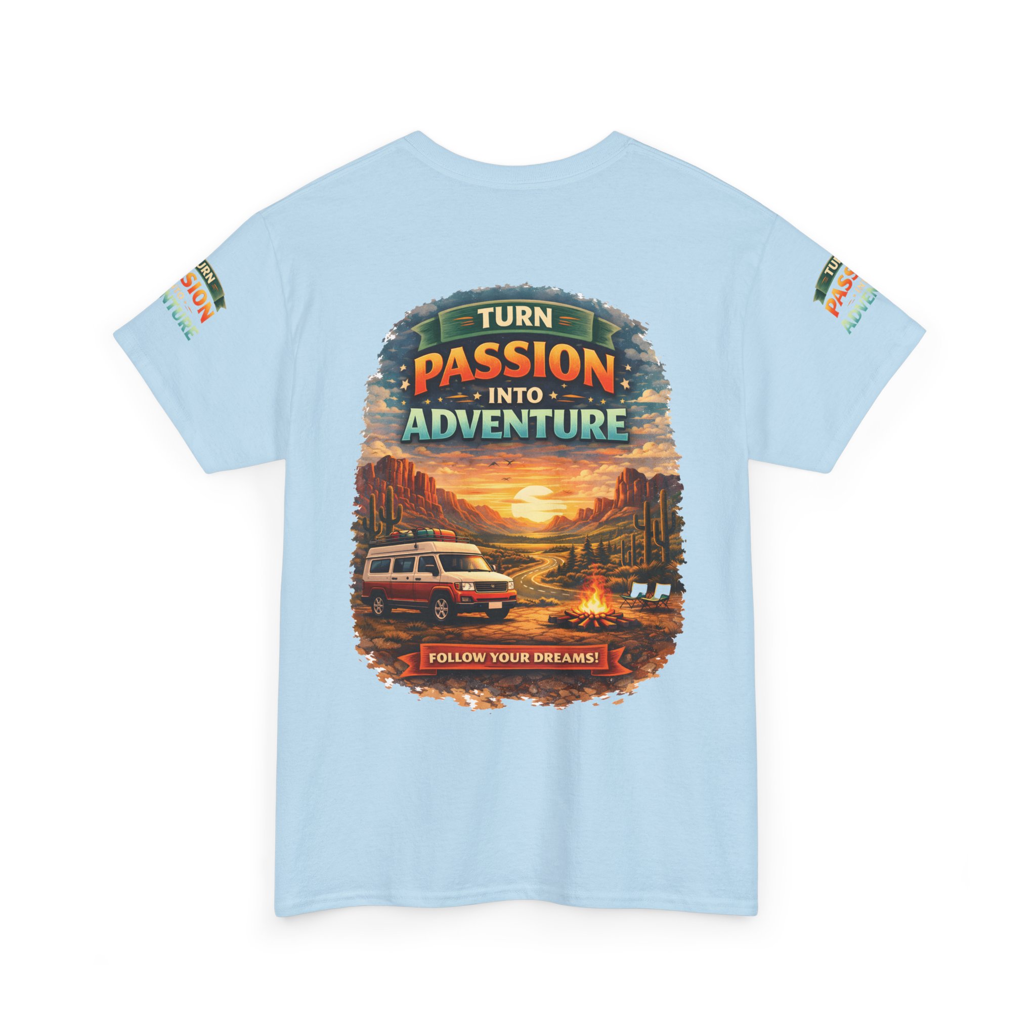 Unisex Heavy Cotton Tee — "Turn Passion Into Adventure" Design Scenic-Line
