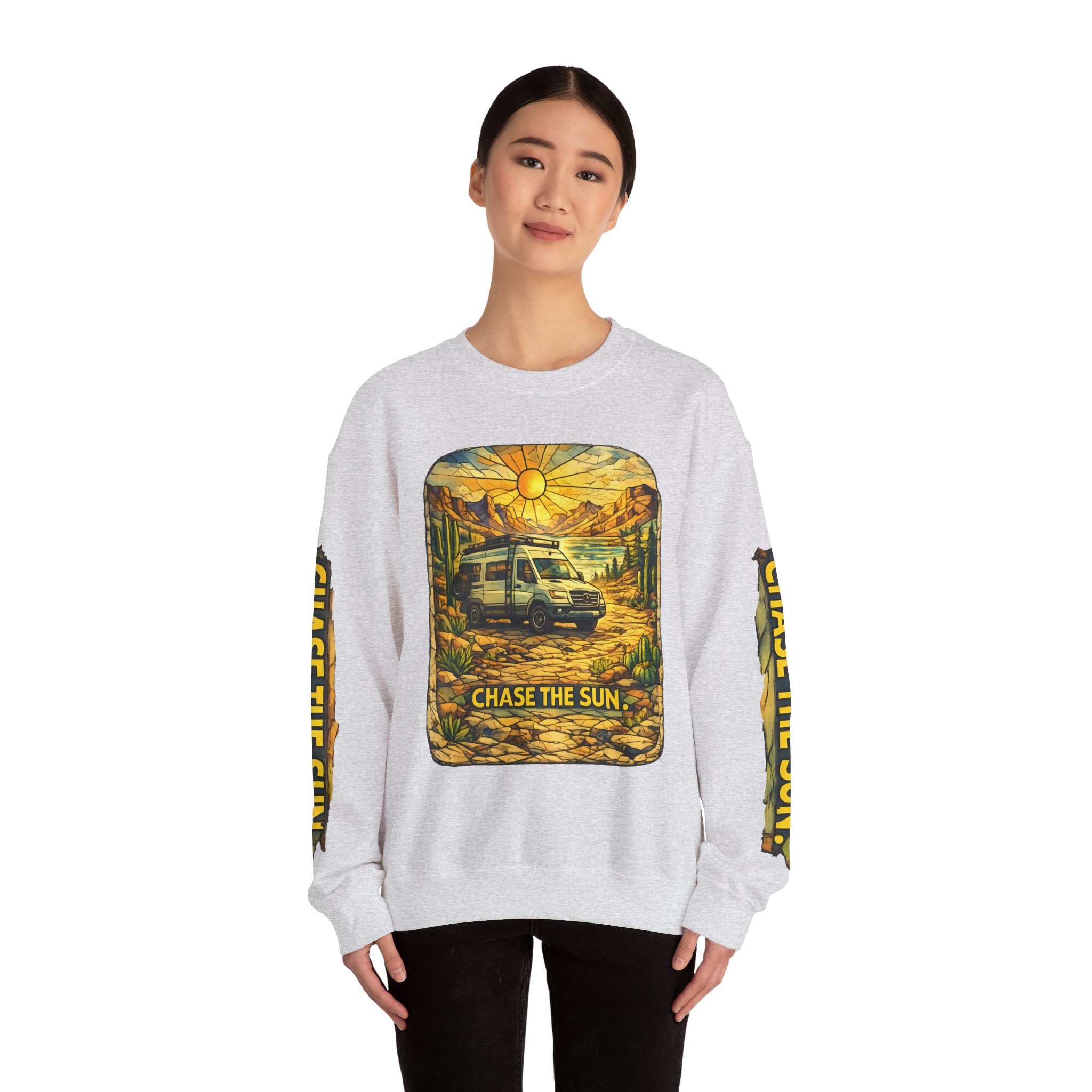 Unisex Heavy Blend™ Crewneck Sweatshirt — "Chase The Sun" Design Cubic-Line