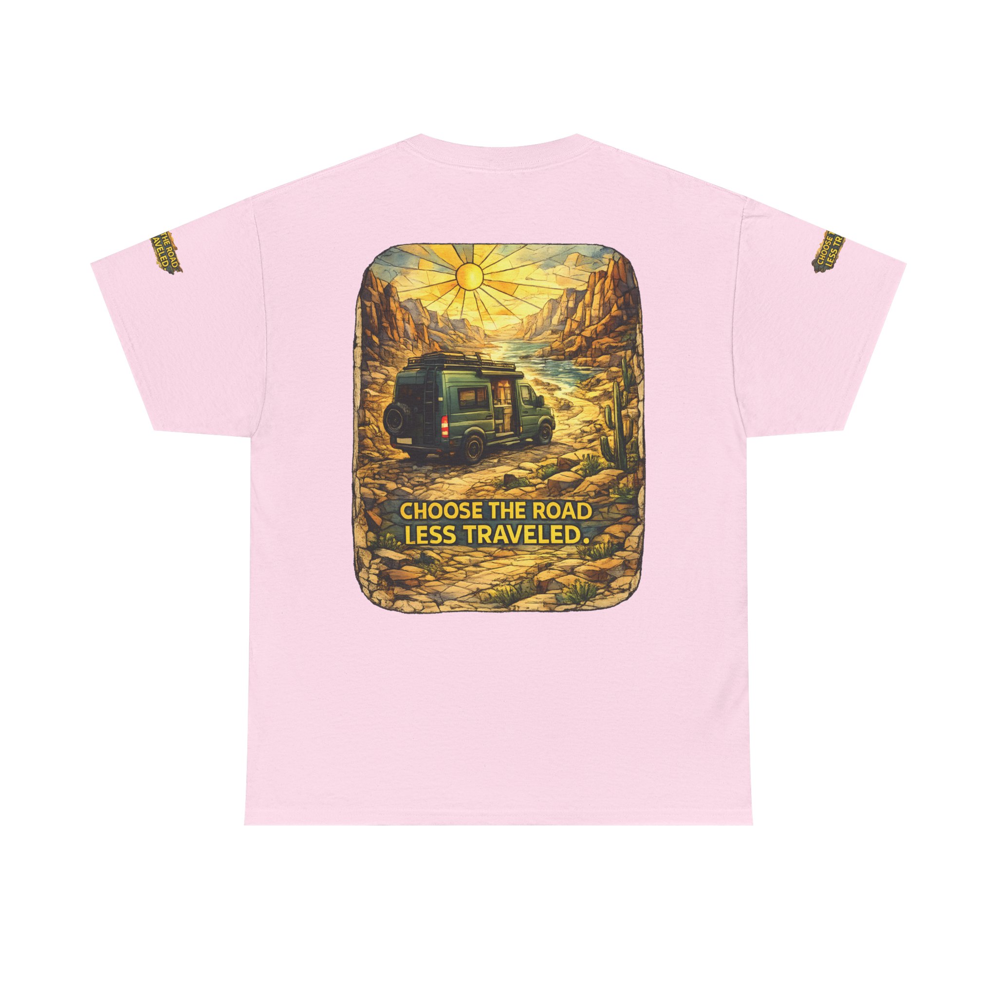 Unisex Heavy Cotton Tee — "Choose The Road Less Traveled" Design Cubic-Line