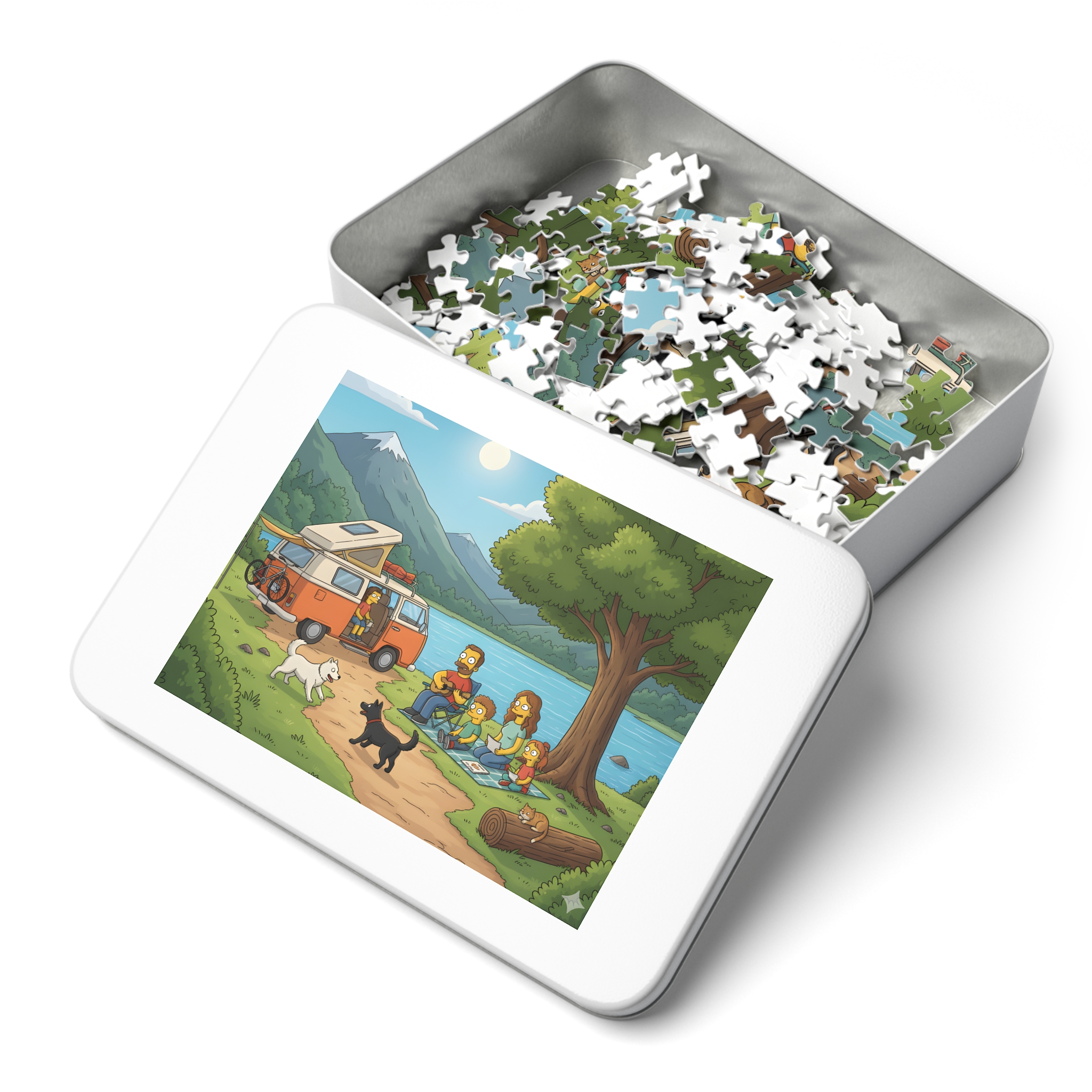 Jigsaw Puzzle with Tin — Scenic Campervan Lake