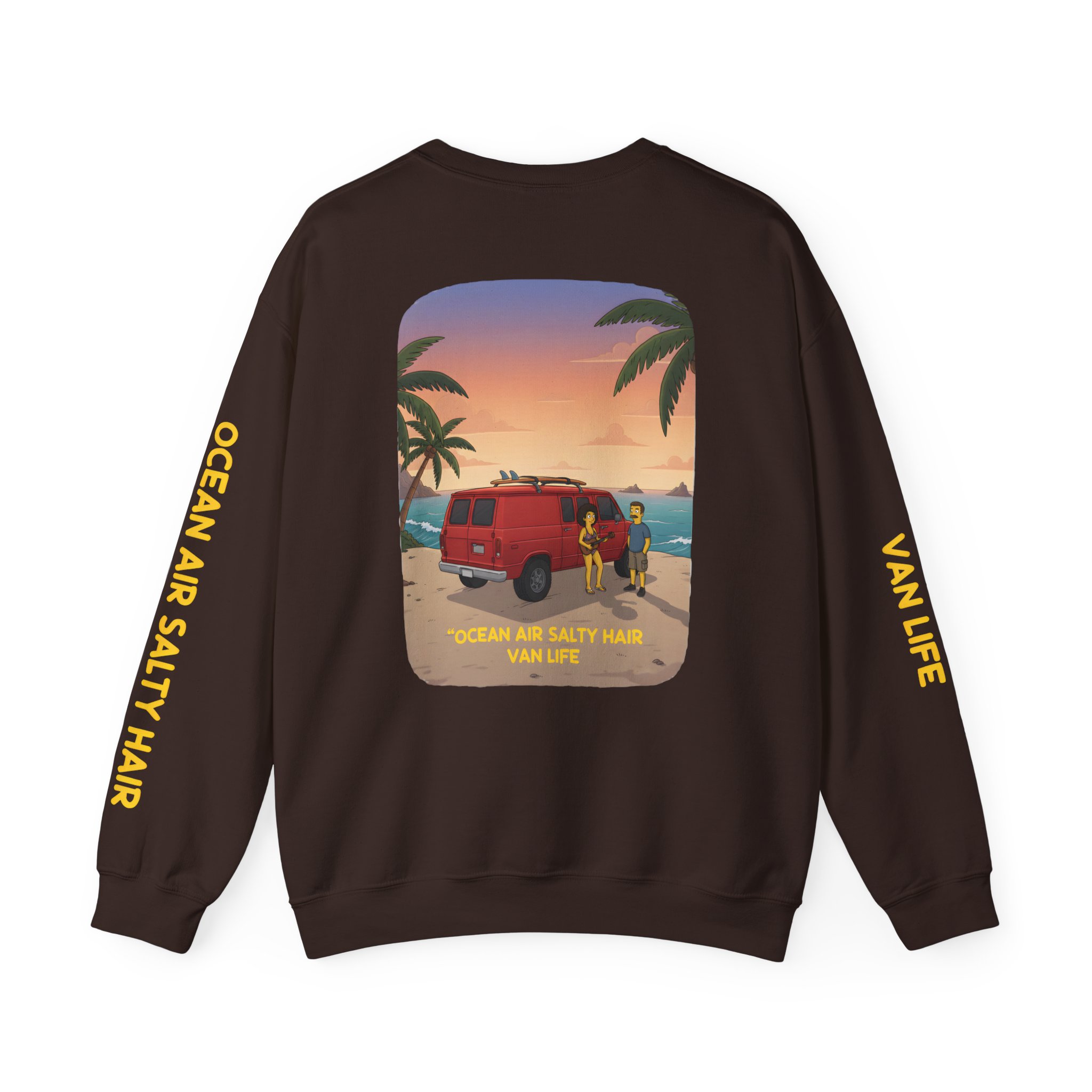 Unisex Heavy Blend™ Crewneck Sweatshirt — "Ocean Air Salty Hair Van Life" Design Sitcom-Line