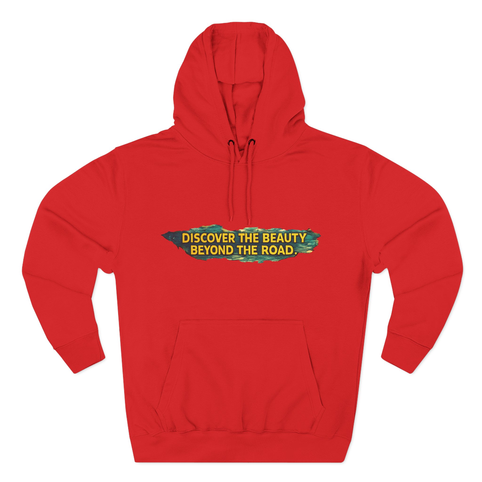 Three-Panel Fleece Hoodie - "Discover The Bieuty Beyond The Road" Design Cubic-Line