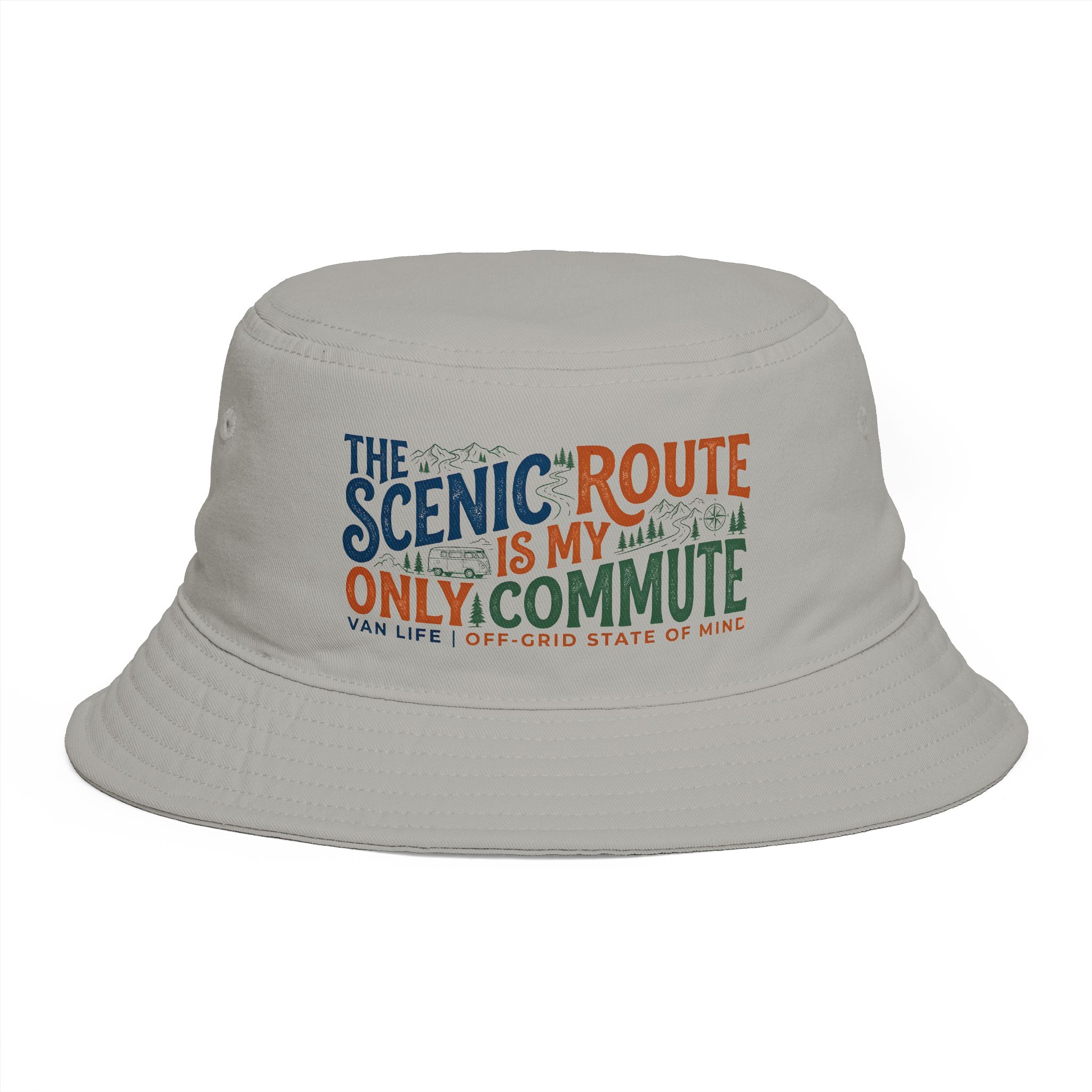 Bucket Hat — “The Scenic Route Is My Only Commute” Embroidered Outdoor Travel Hat