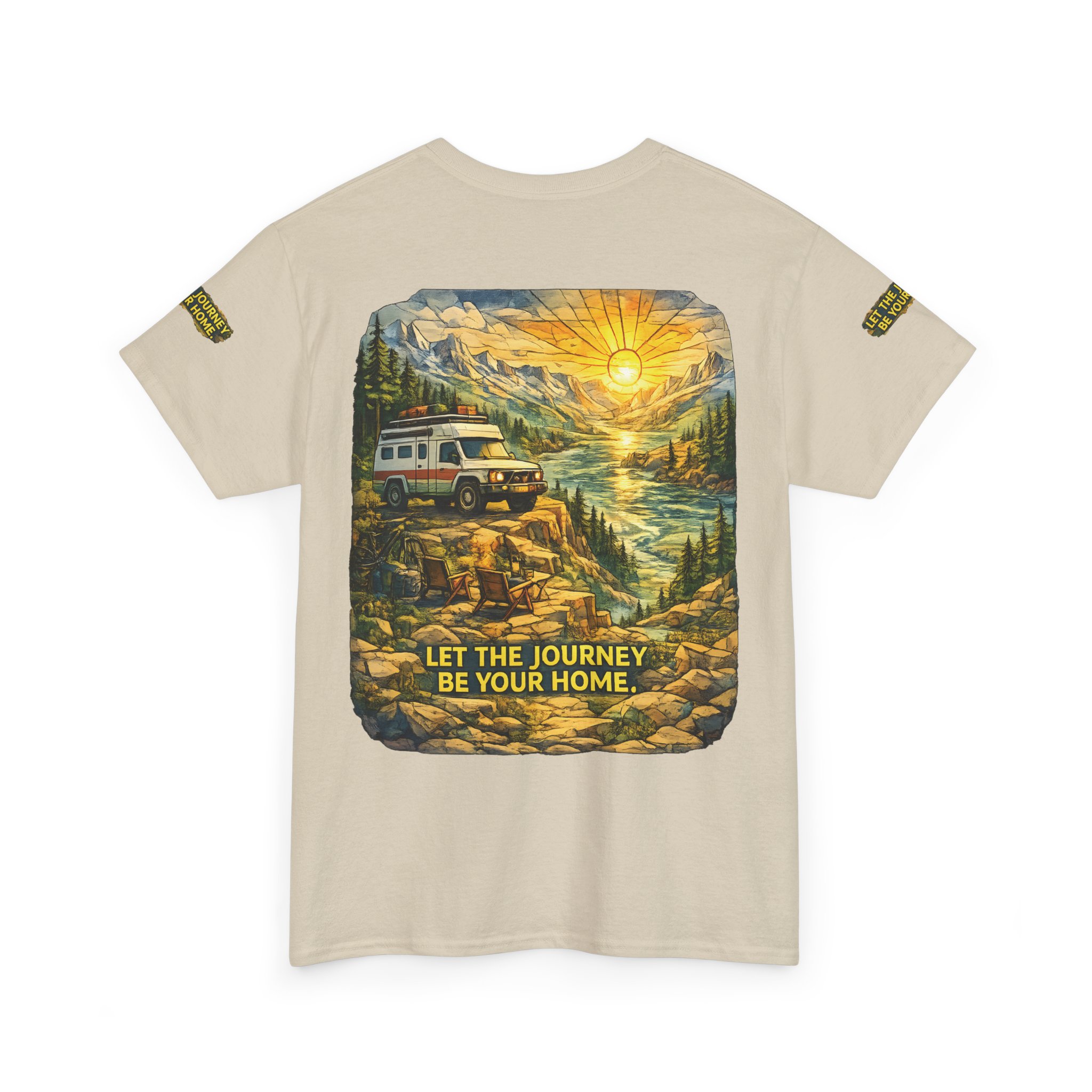 13842463089764819398_2048.jpeg Unisex Heavy Cotton Tee — "Let The Journey Be Your Home" Design Cubic-Line