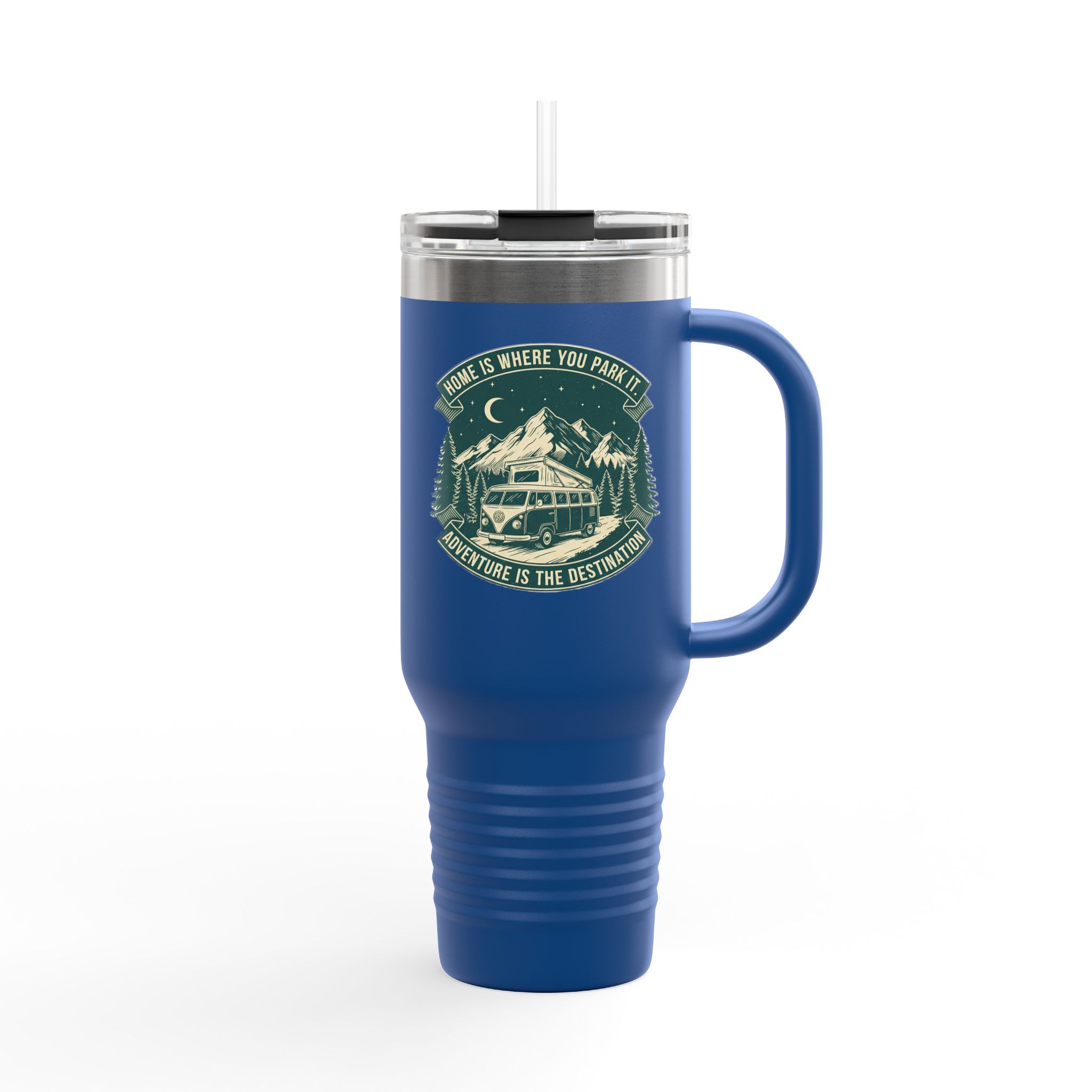 Insulated Travel Mug - "Home Is Where You Park It-Adventure is the destination" (40oz) – Retro Camper Design, Keep Drinks Hot or Cold