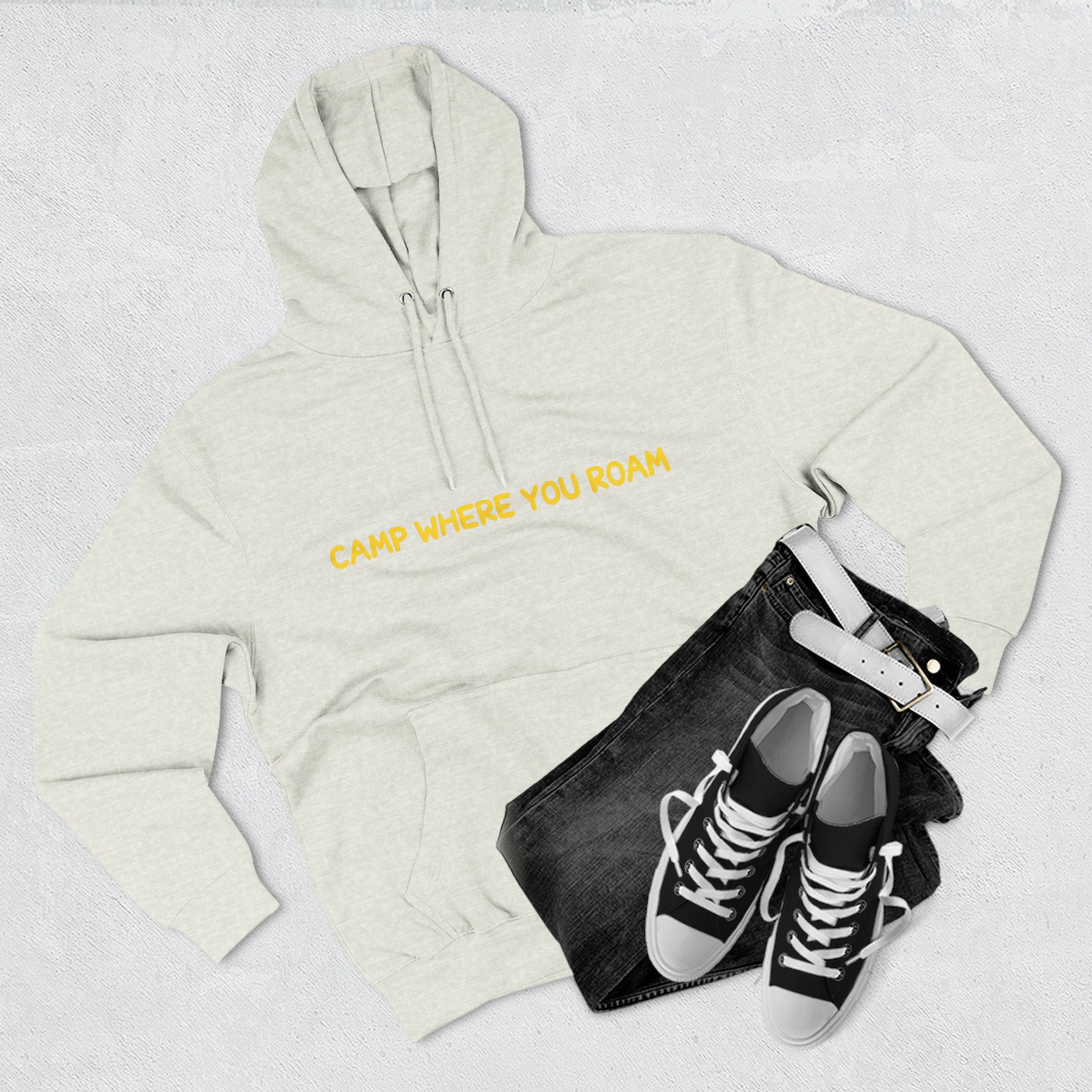 Three-Panel Fleece Hoodie - "Camp Where You Roam" Design Sitcom-Line