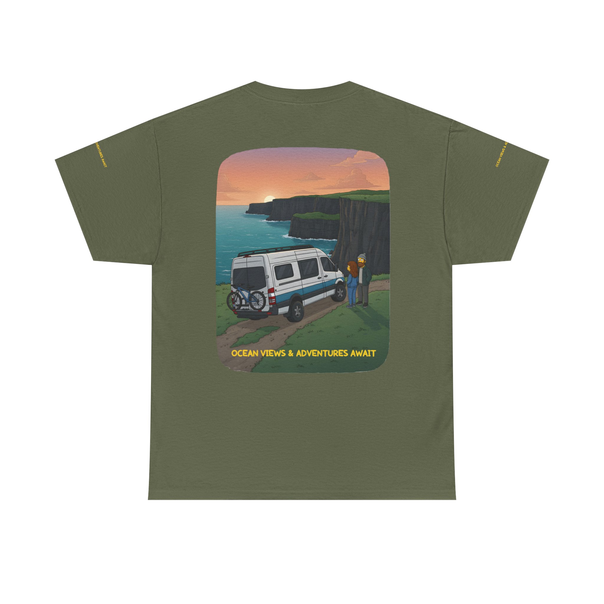 Unisex Heavy Cotton Tee — "Ocean Views-Adventures Awaits" Design Sitcom-Line