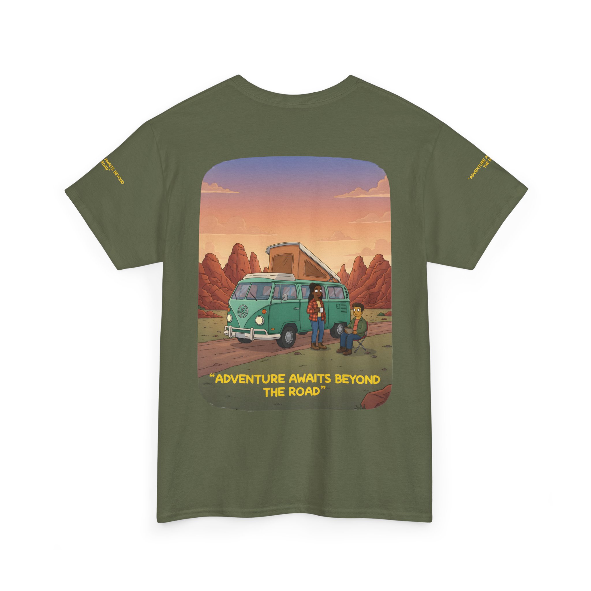 Unisex Heavy Cotton Tee — "Adventure Awaits Beyond The Road" Design Sitcom-Line