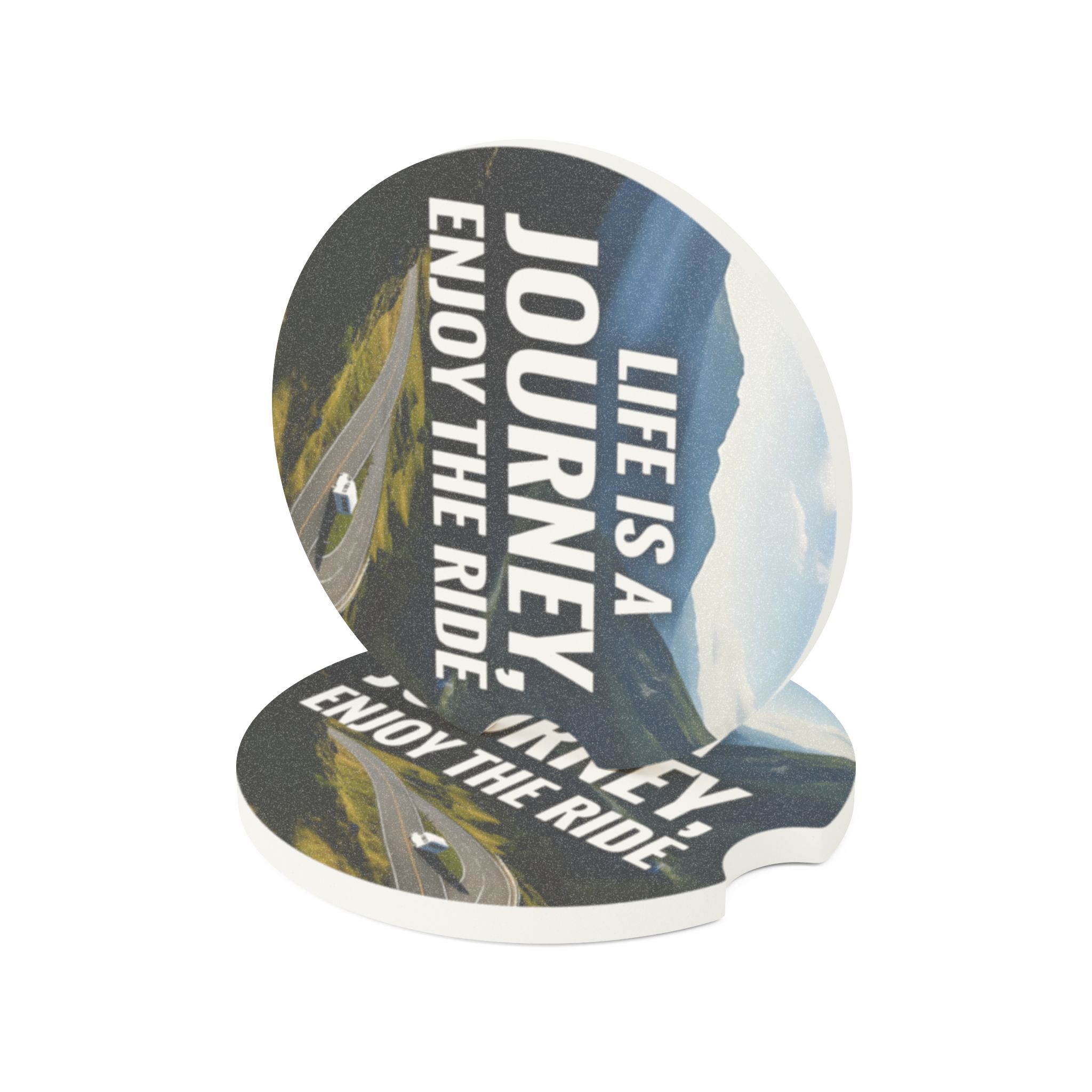 Soapstone Car Coaster — "Life Is a Journey, Enjoy the Ride" Drink Holder