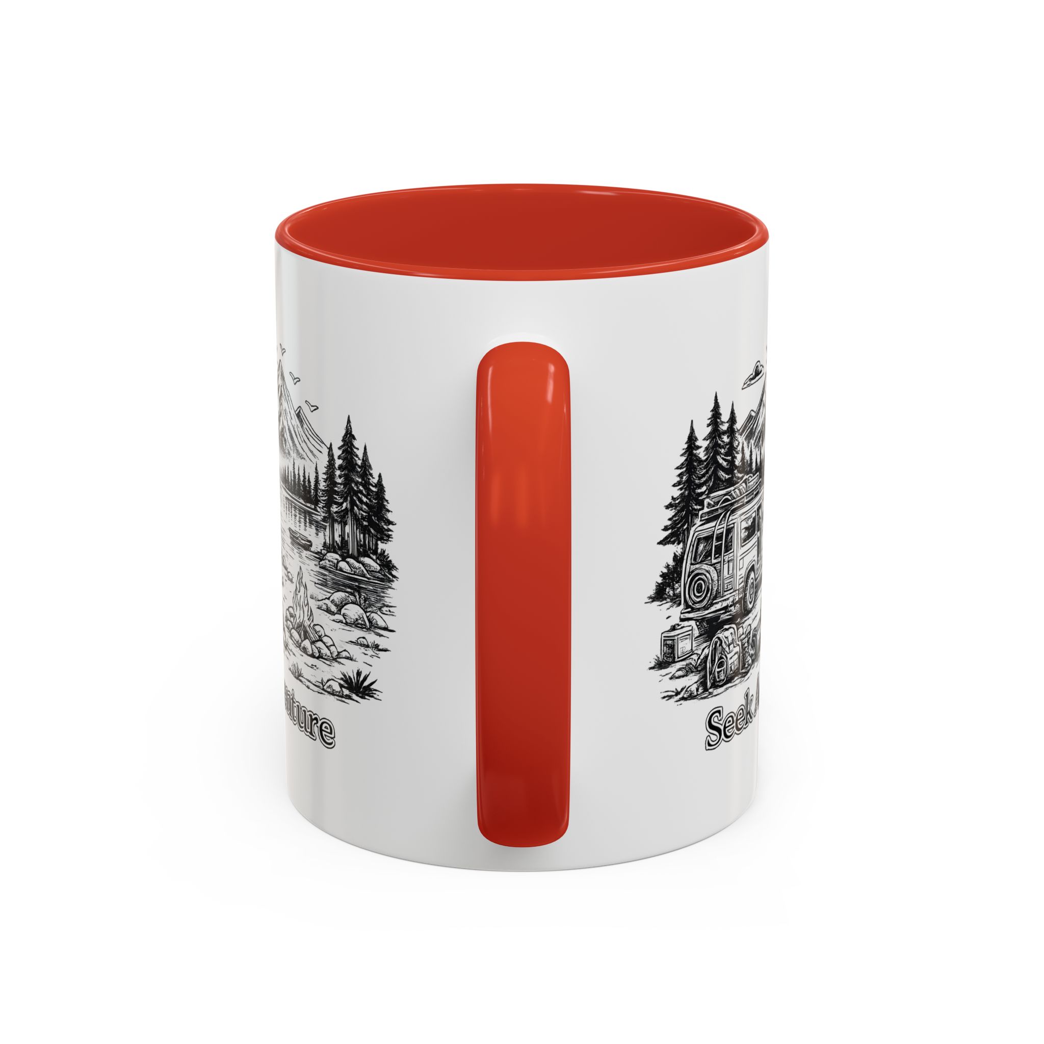 Accent Coffee Mug (11, 15oz) — "Seek Adventure" Design Minimal-Line