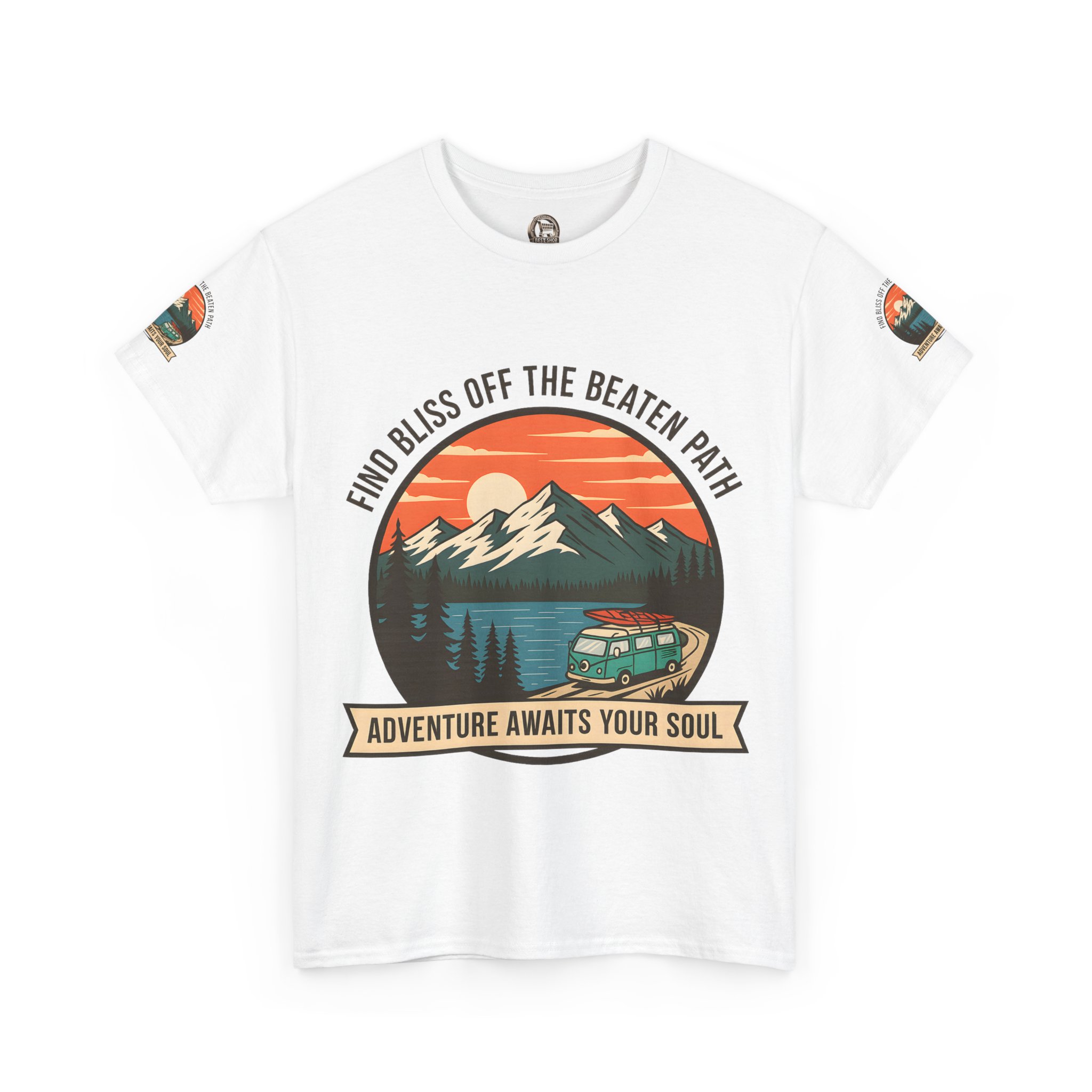 Unisex Heavy Cotton Tee — "Find Bliss Off the Beaten Path" Mountain & Camper T‑Shirt