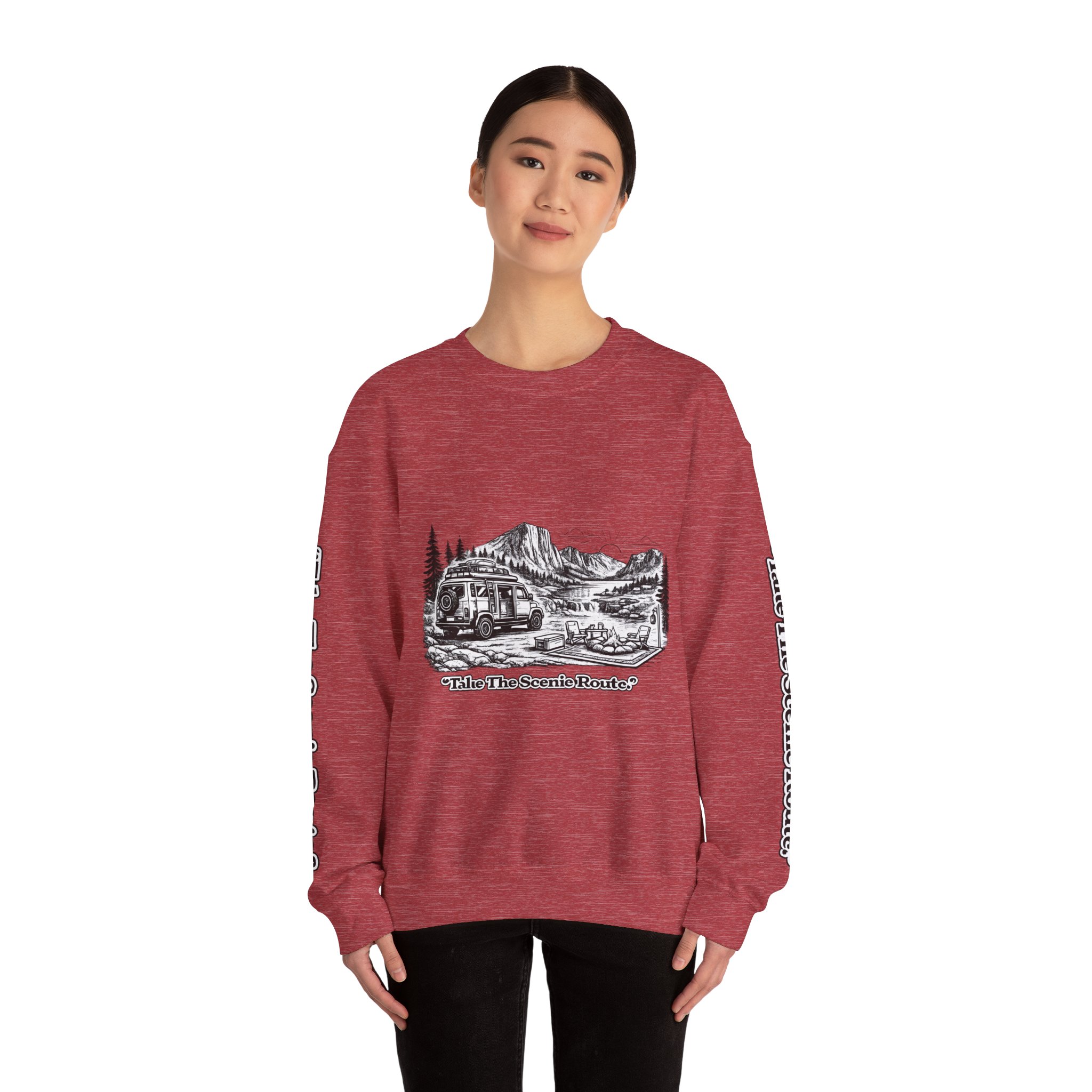 13873335919750292485_2048.jpeg Unisex Heavy Blend™ Crewneck Sweatshirt — "Take The Scenic Route" Design Minimal-Line