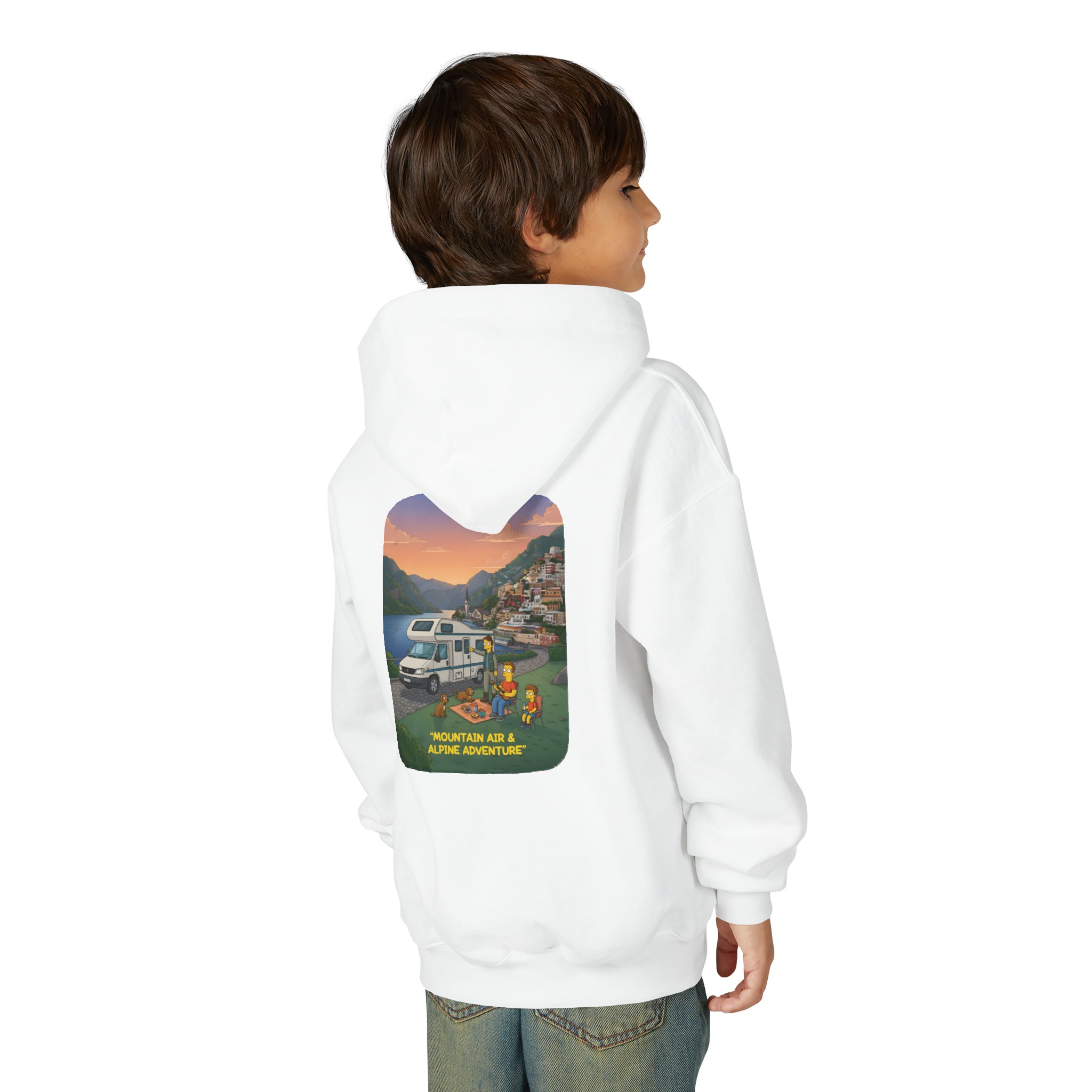Youth Hoodie(Gildan) – "Mountain Air-Alpine Adventure" (Design Sitcom-Line)