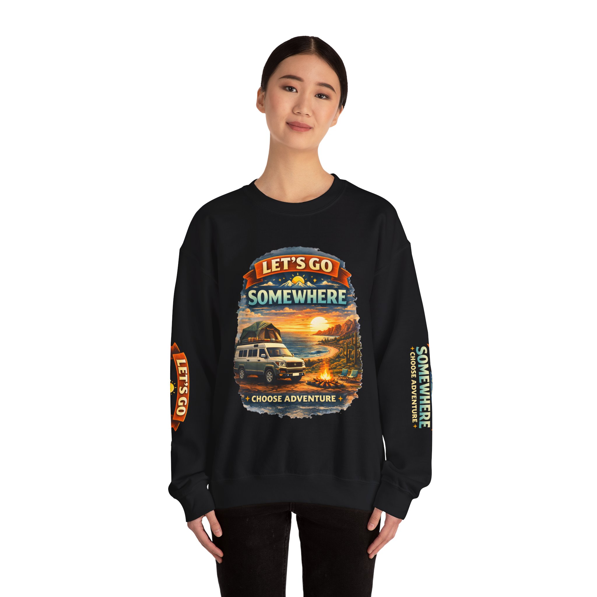 Unisex Heavy Blend™ Crewneck Sweatshirt — "Lets Go Somewhere" Design Scenic-Line
