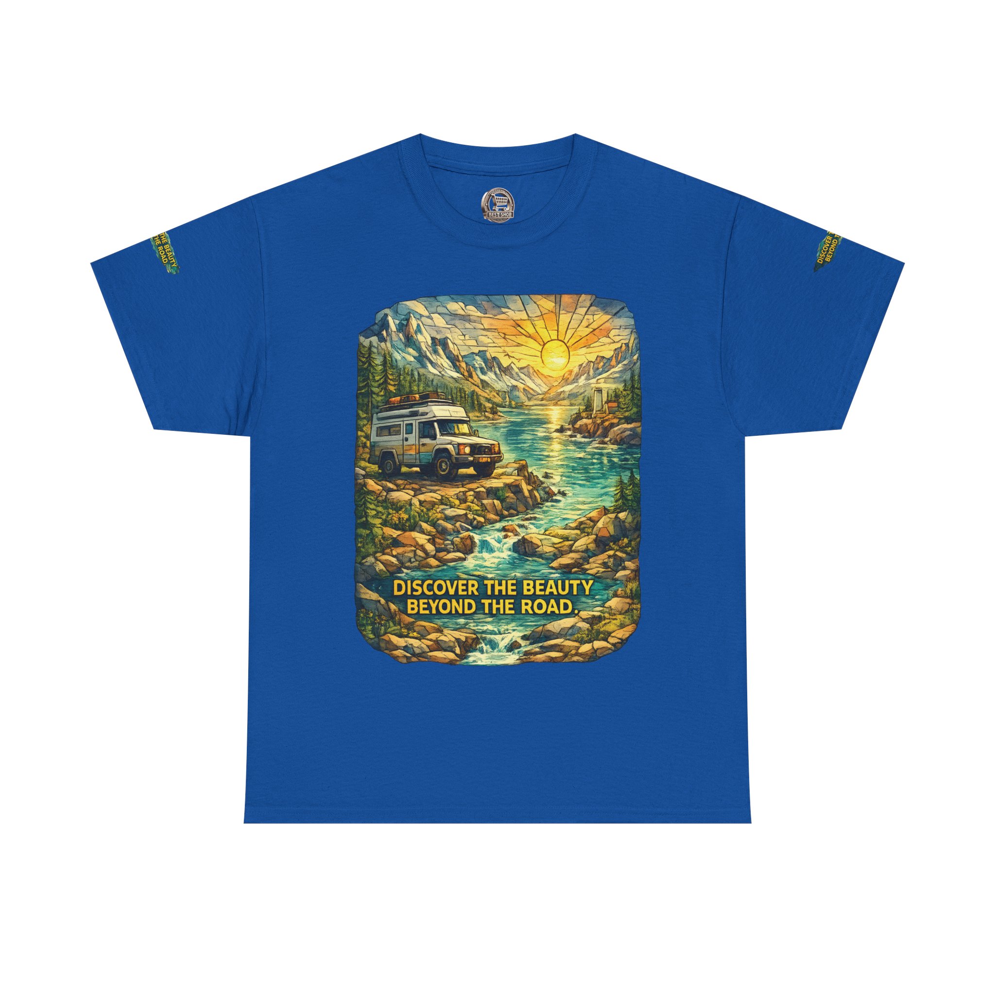 Unisex Heavy Cotton Tee — "Discover The Bieuty Beyond The Road" Design Cubic-Line