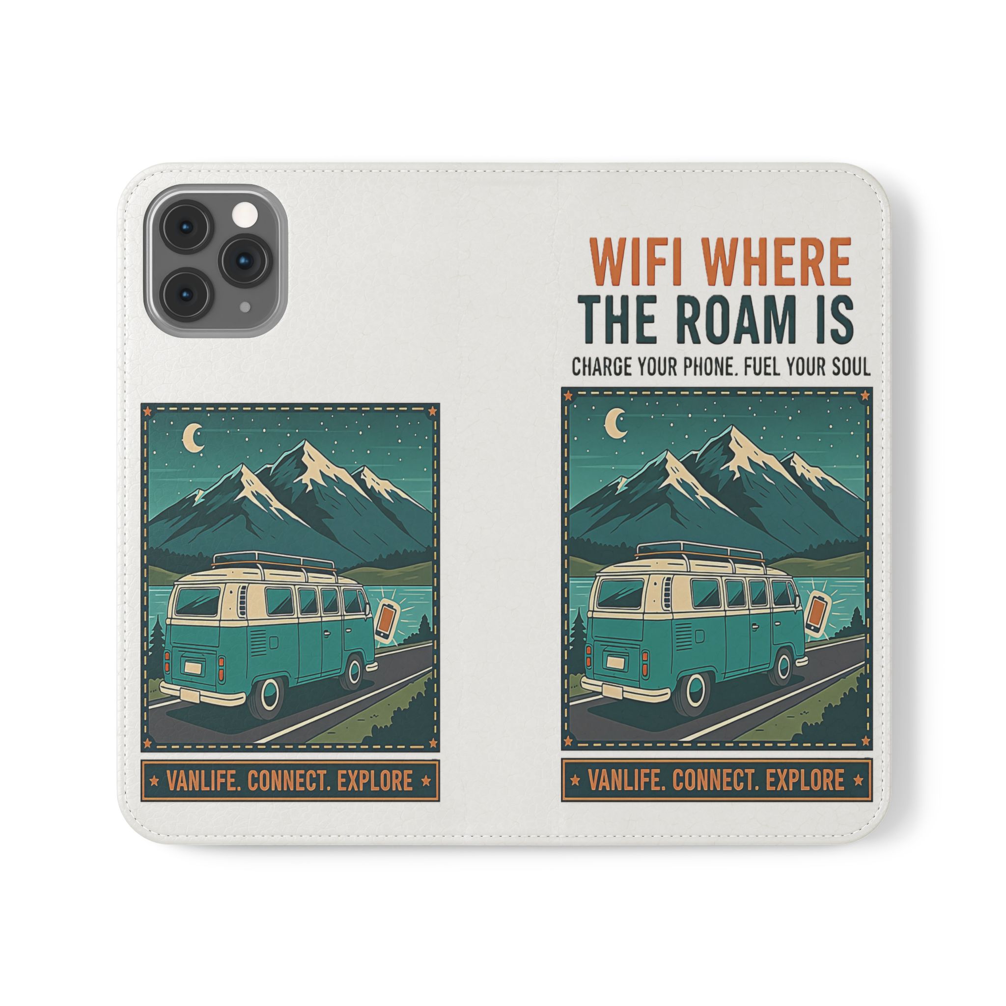 Flip Phone Case — “WiFi Where the Roam Is” Vanlife Wallet Case