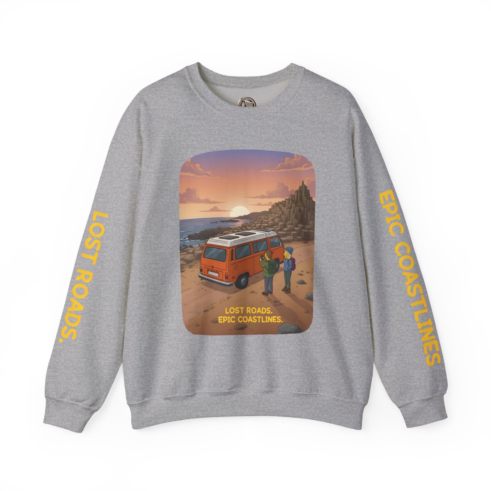 Unisex Heavy Blend™ Crewneck Sweatshirt — "Lost Roads Epic Coastlines" Design Sitcom-Line