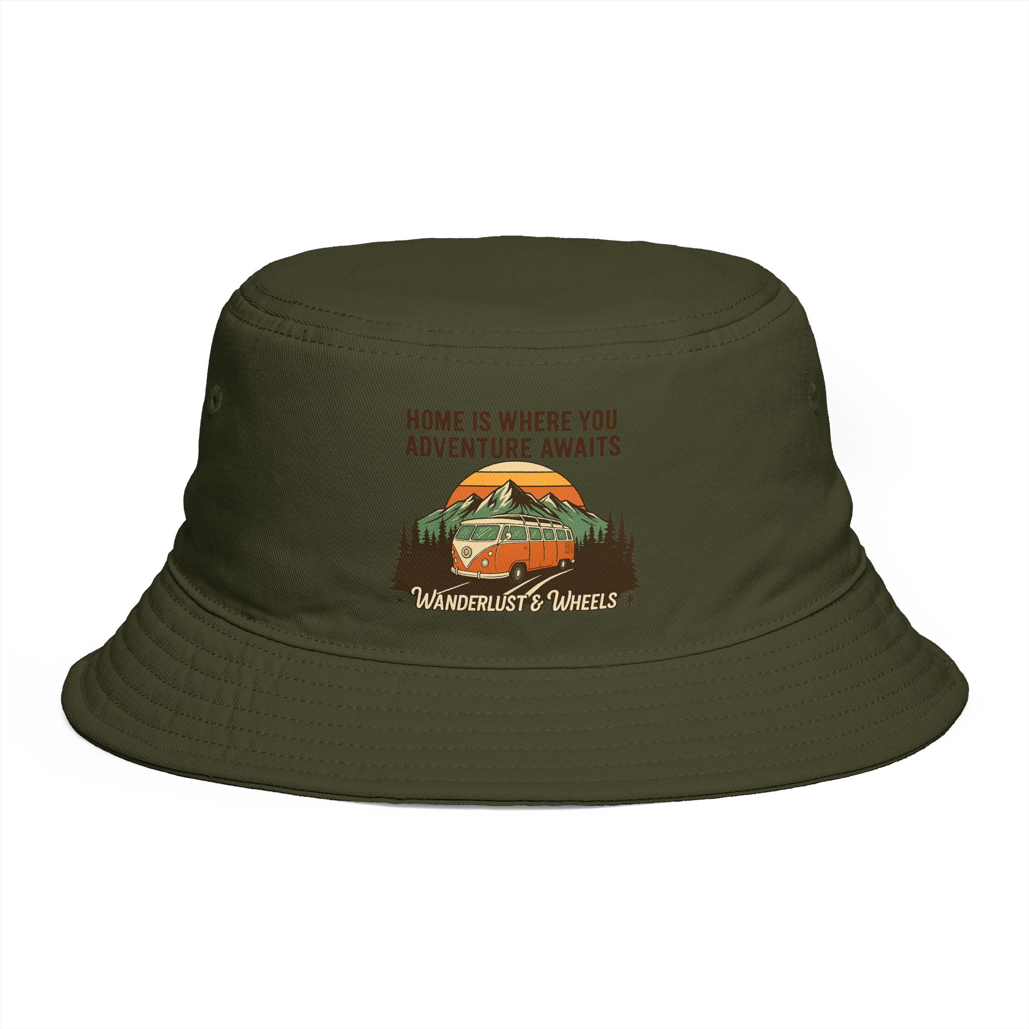 Bucket Hat — Wanderlust Camper Design (“Home is Where You Adventure Awaits”)