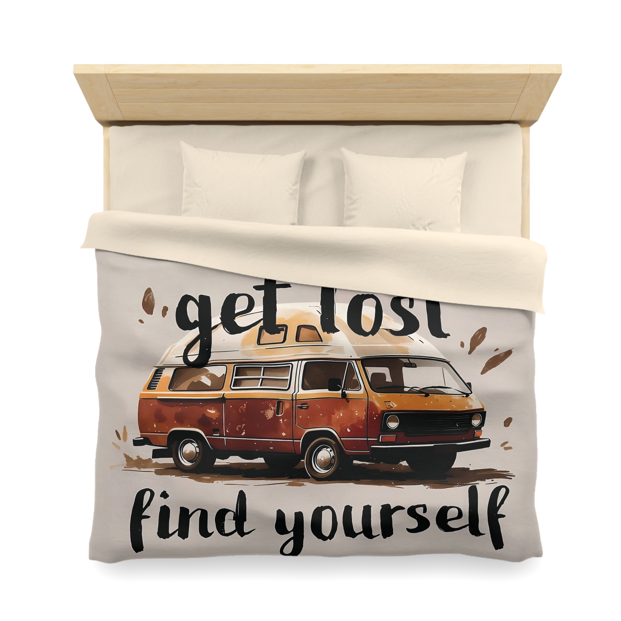 Duvet Cover – “Vanlife Get Lost Find Yourself” Retro Camper Bedding