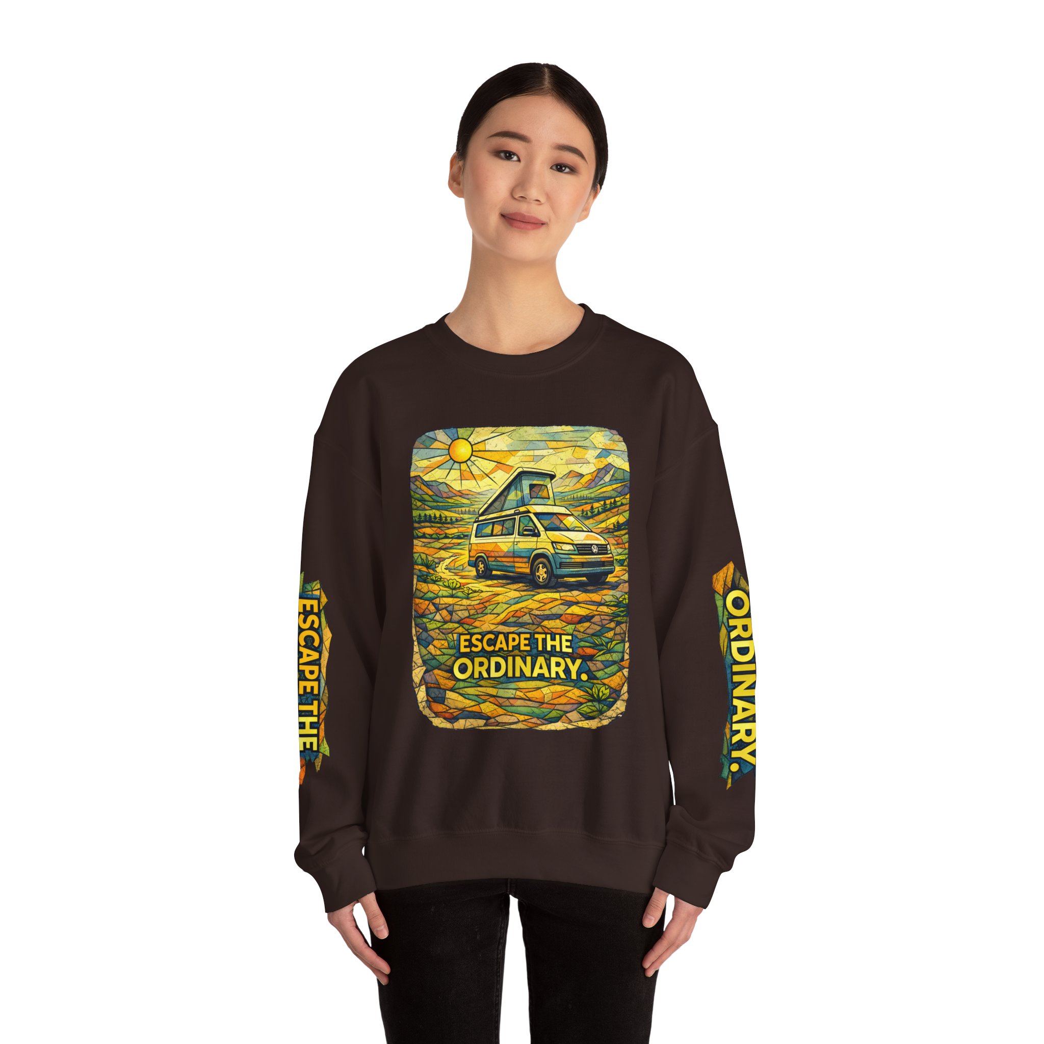 Unisex Heavy Blend™ Crewneck Sweatshirt — "Escape The Ordinary" Design Cubic-Line