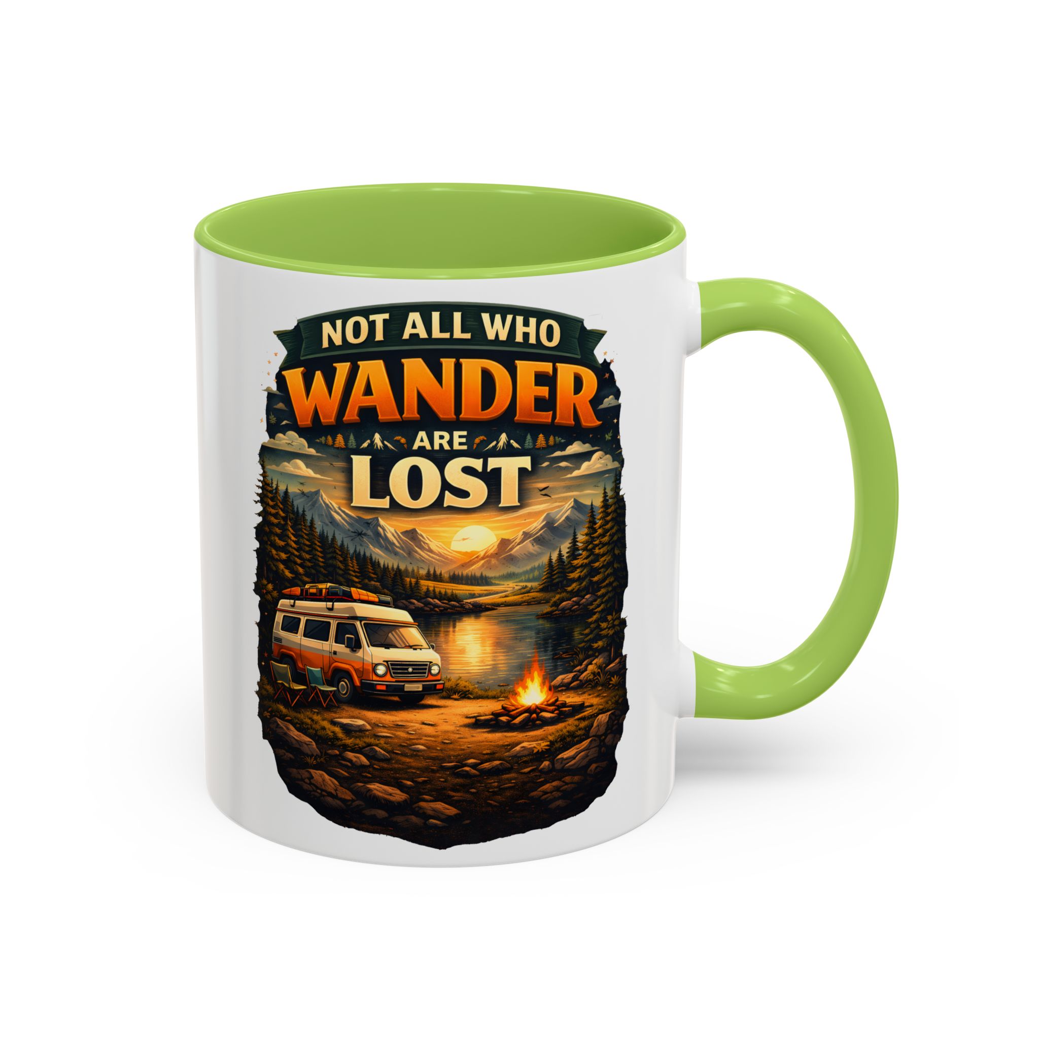 Accent Coffee Mug (11, 15oz) — "Not All Who Wander Are Lost" Design Scenic-Line
