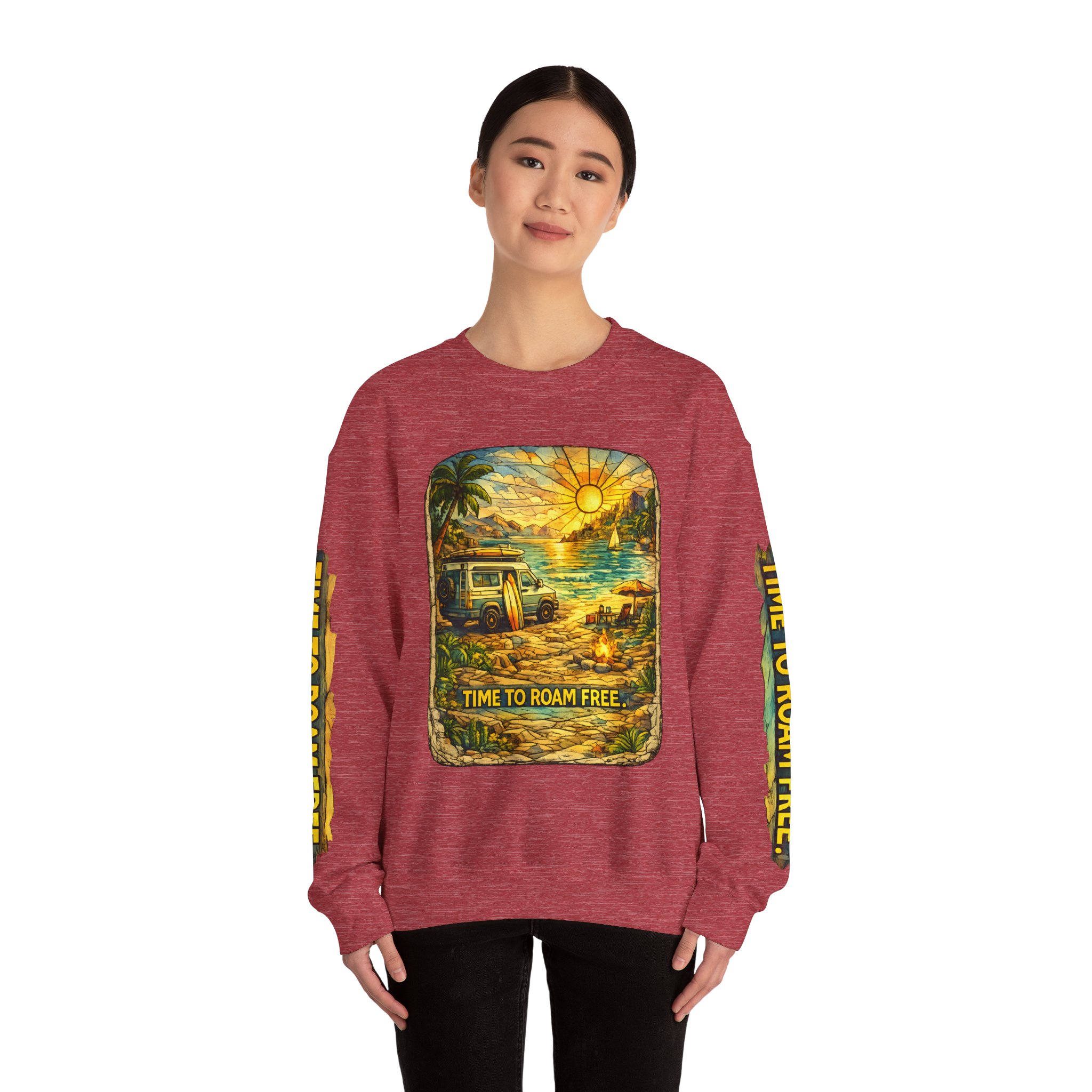 Unisex Heavy Blend™ Crewneck Sweatshirt — "Time To Roam Free" Design Cubic-Line