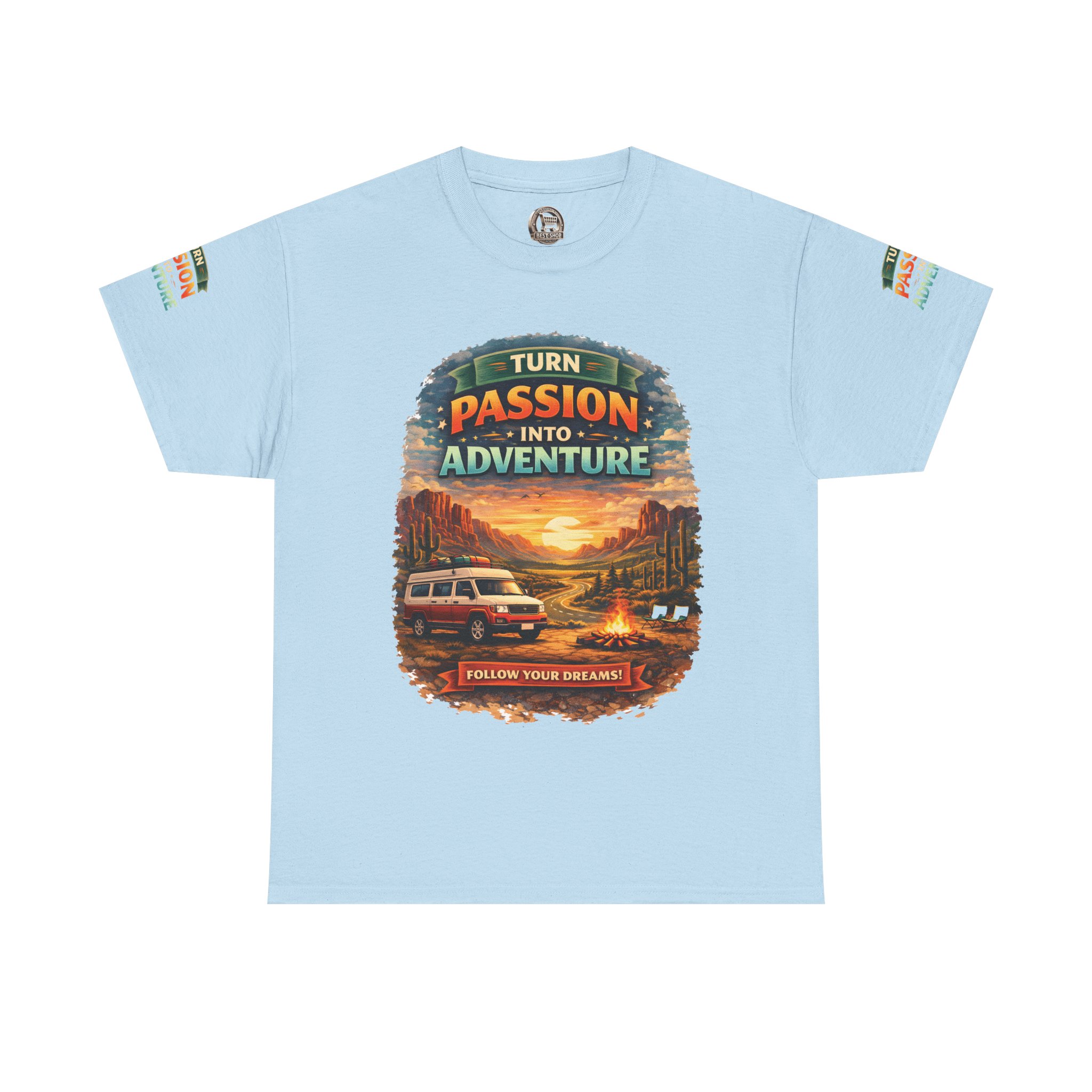 Unisex Heavy Cotton Tee — "Turn Passion Into Adventure" Design Scenic-Line
