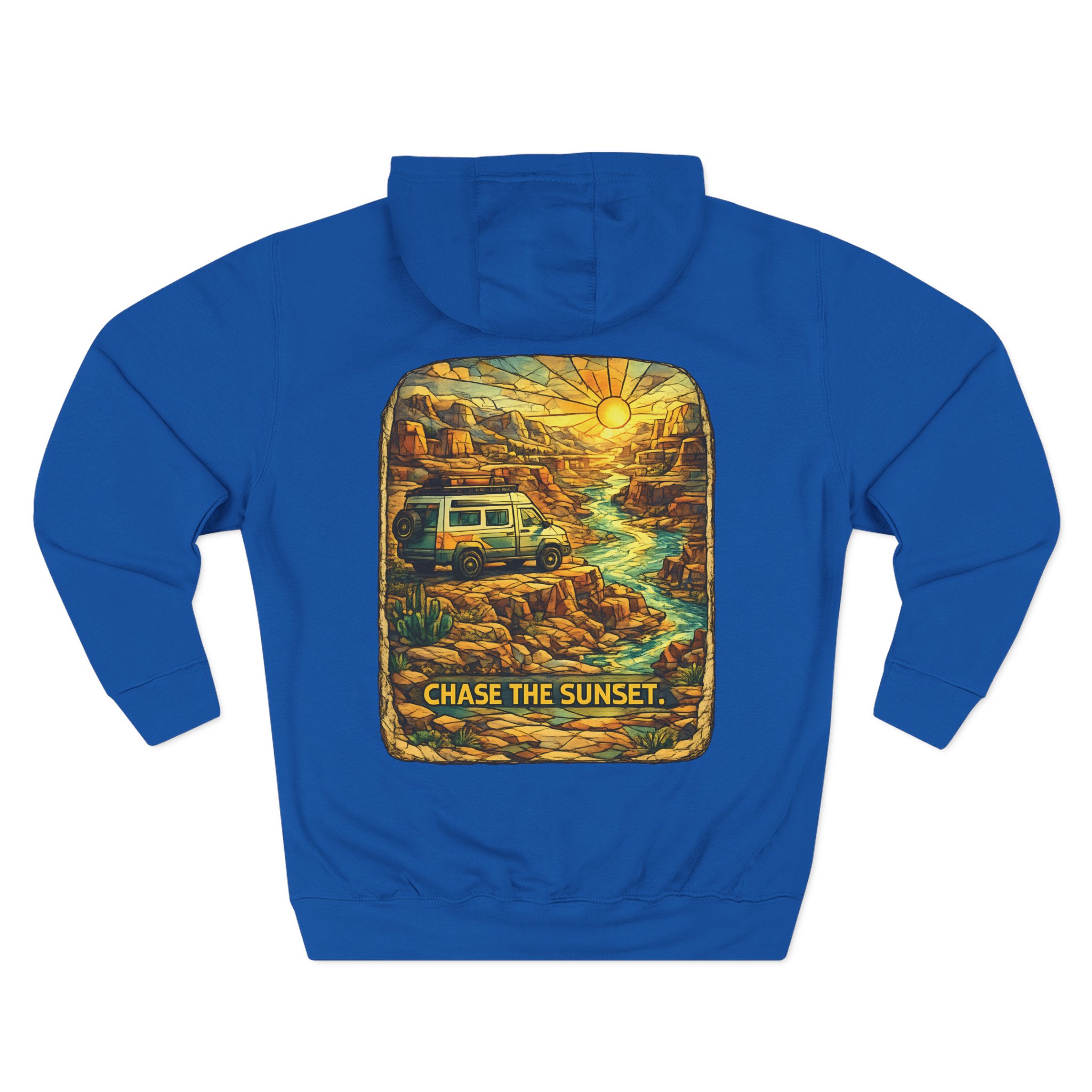 Three-Panel Fleece Hoodie - "Chase The Sunset" Design Cubic-Line
