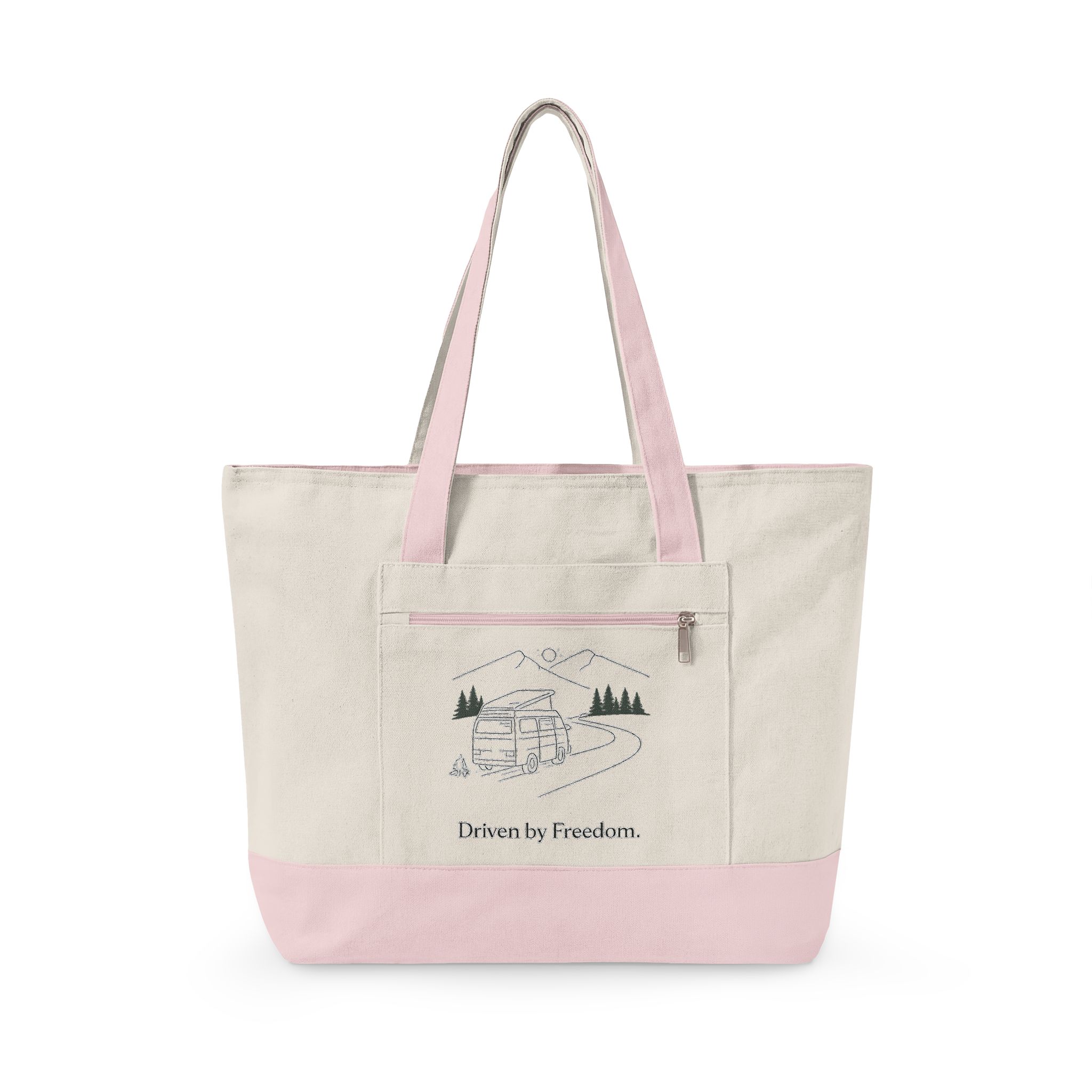 Zippered Canvas Tote — "Driven By Freedom" (Design Minimal-Line)
