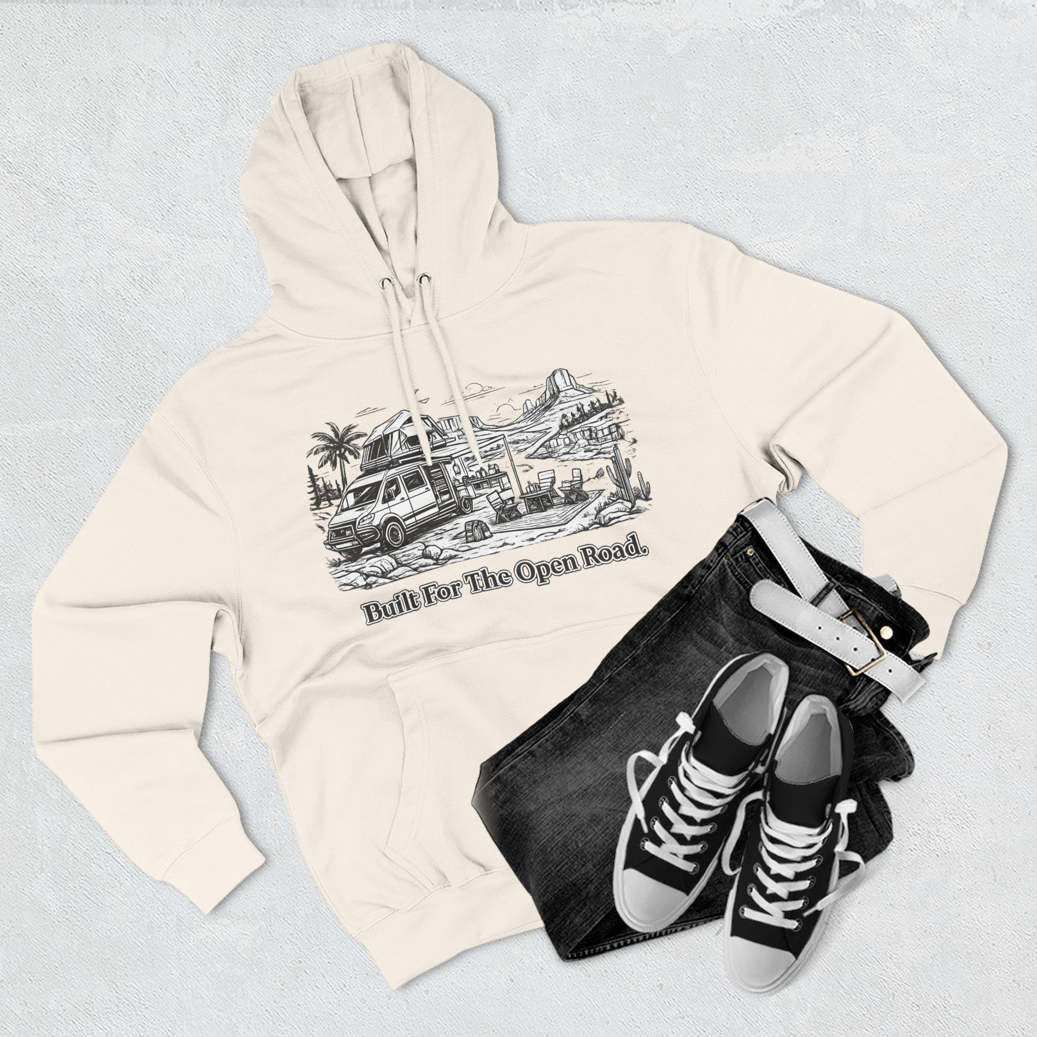 13905552561910537866_2048.jpeg Three-Panel Fleece Hoodie - "Built For The Open Road" Design Minimal-Line