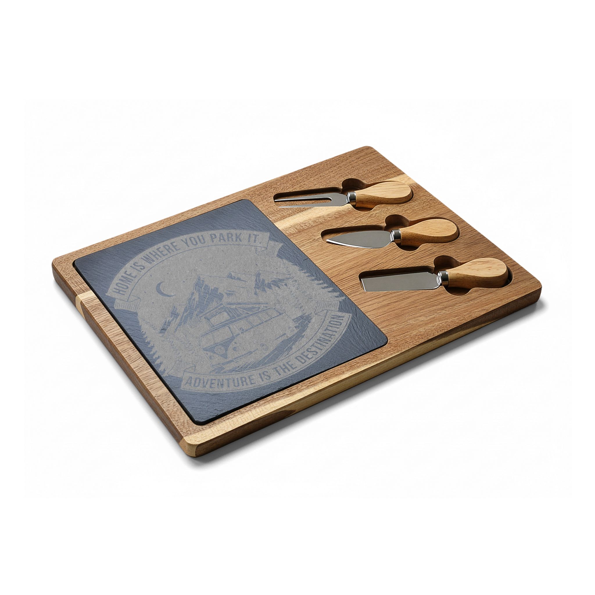 Engraved Charcuterie Board - "Home Is Where You Park It-Adventure is the destination" (4 Variants Available)