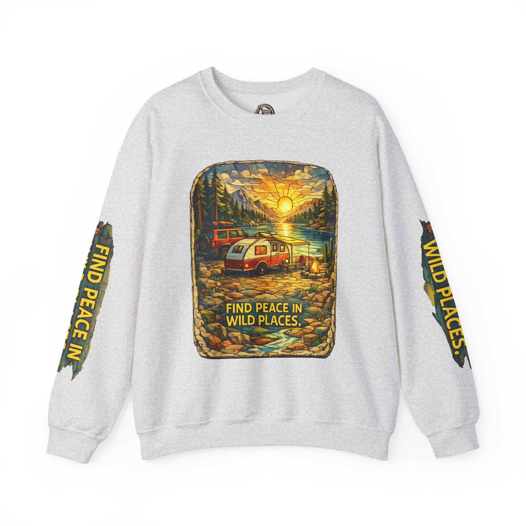 Unisex Heavy Blend™ Crewneck Sweatshirt — "Find Peace In Wild Places" Design Cubic-Line