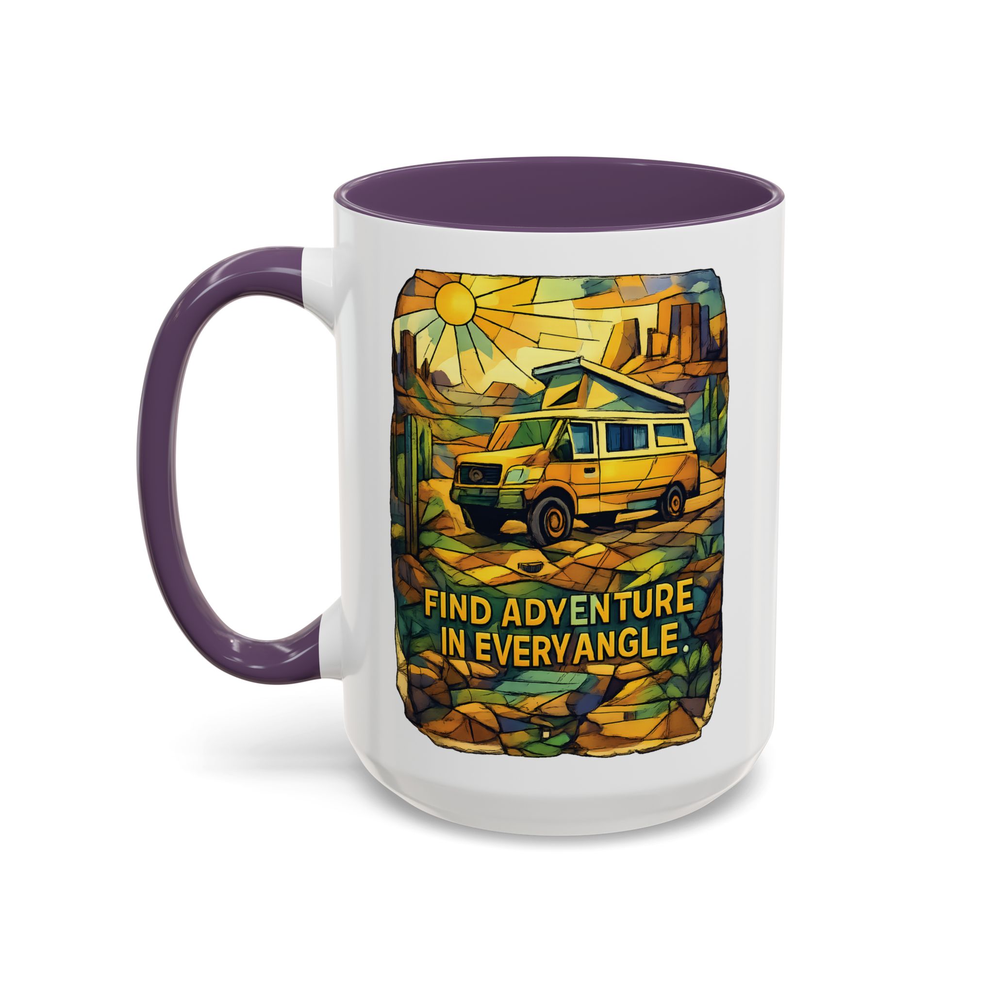 Accent Coffee Mug (11, 15oz) — "Find Adventure In Every Corner" Design Cubic-Line