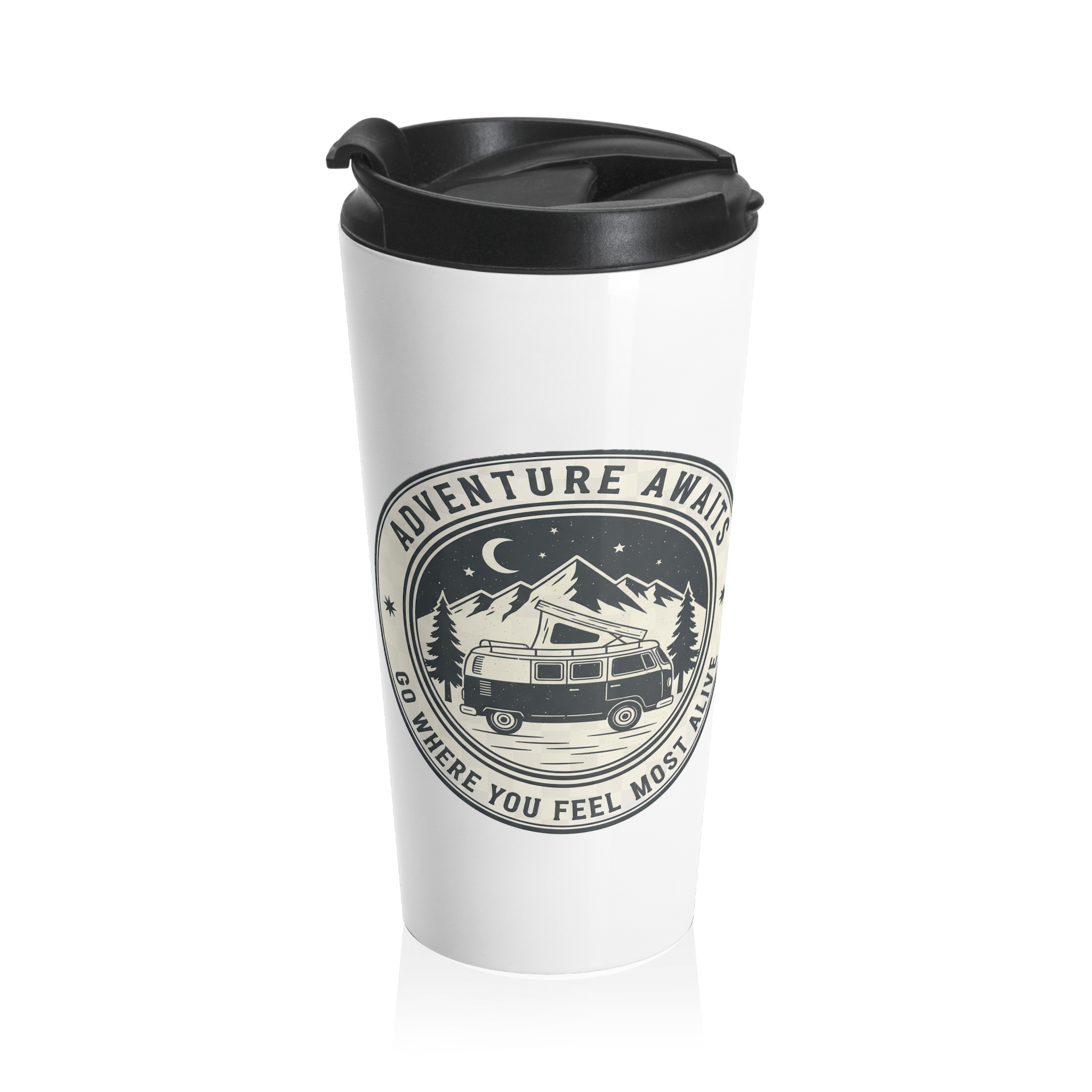 Stainless Steel Travel Mug – "Adventure Awaits-Go Where You Feel Most Alive"