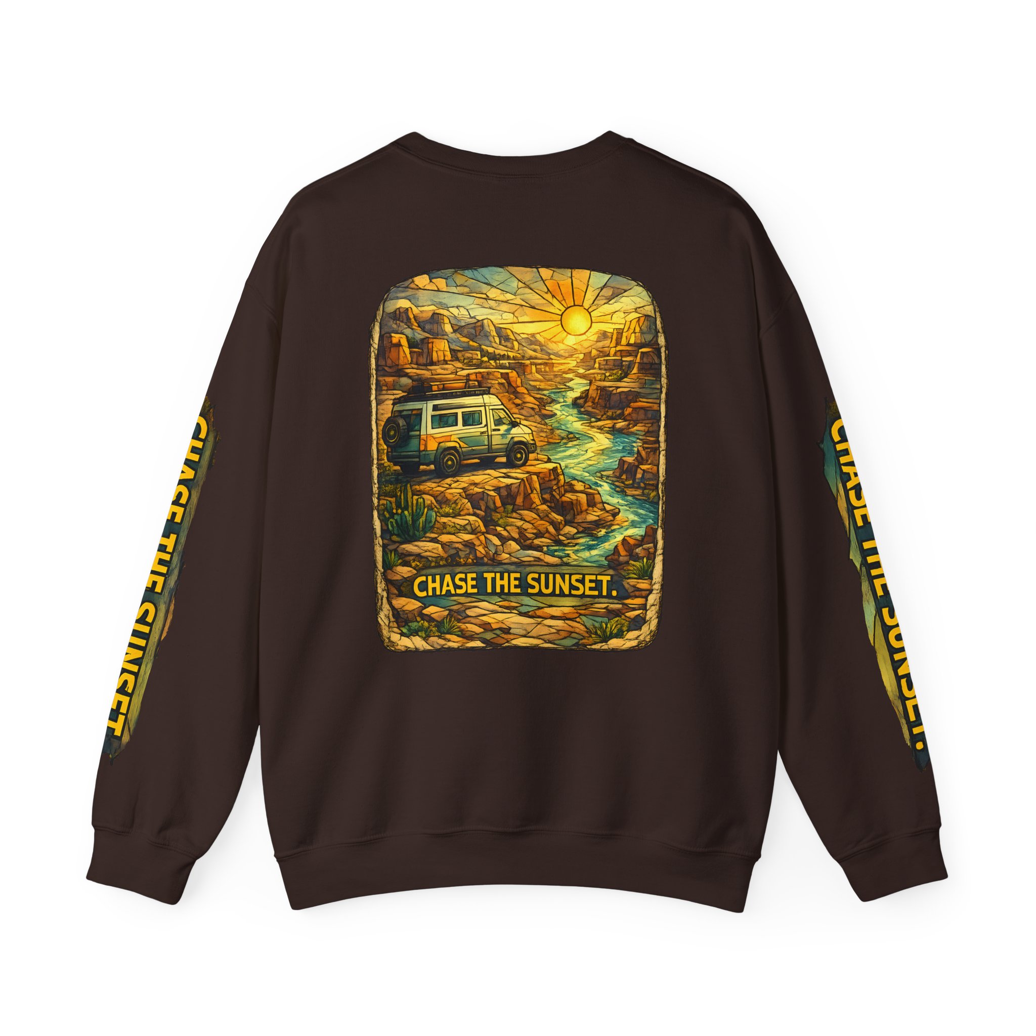 Unisex Heavy Blend™ Crewneck Sweatshirt — "Chase The Sunset" Design Cubic-Line