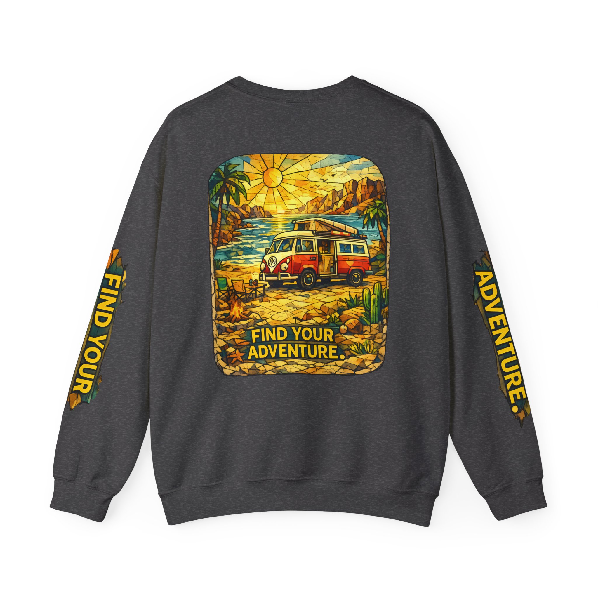 Unisex Heavy Blend™ Crewneck Sweatshirt — "Find Your Adventure" Design Cubic-Line