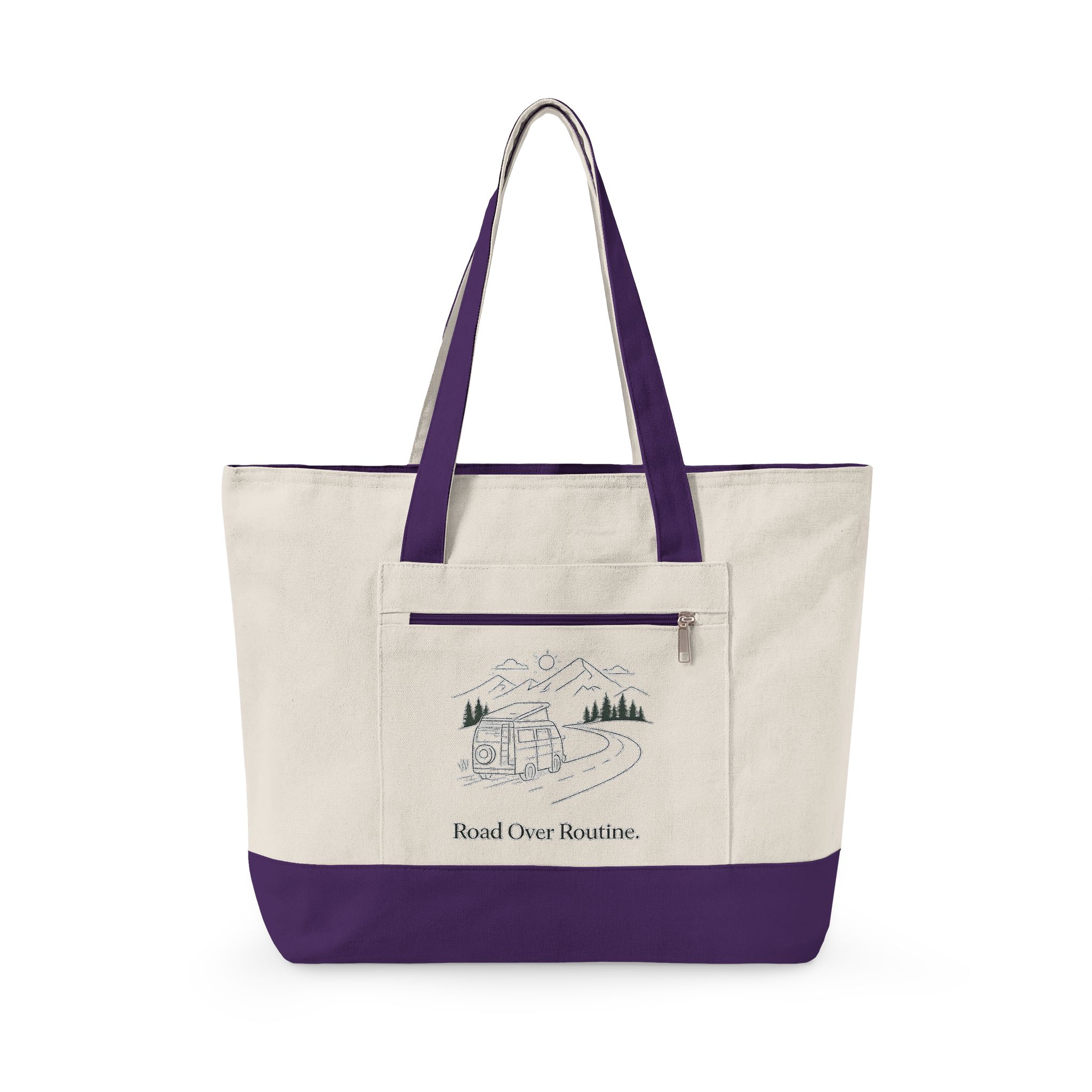 Zippered Canvas Tote — "Road Over Routine" (Design Minimal-Line)