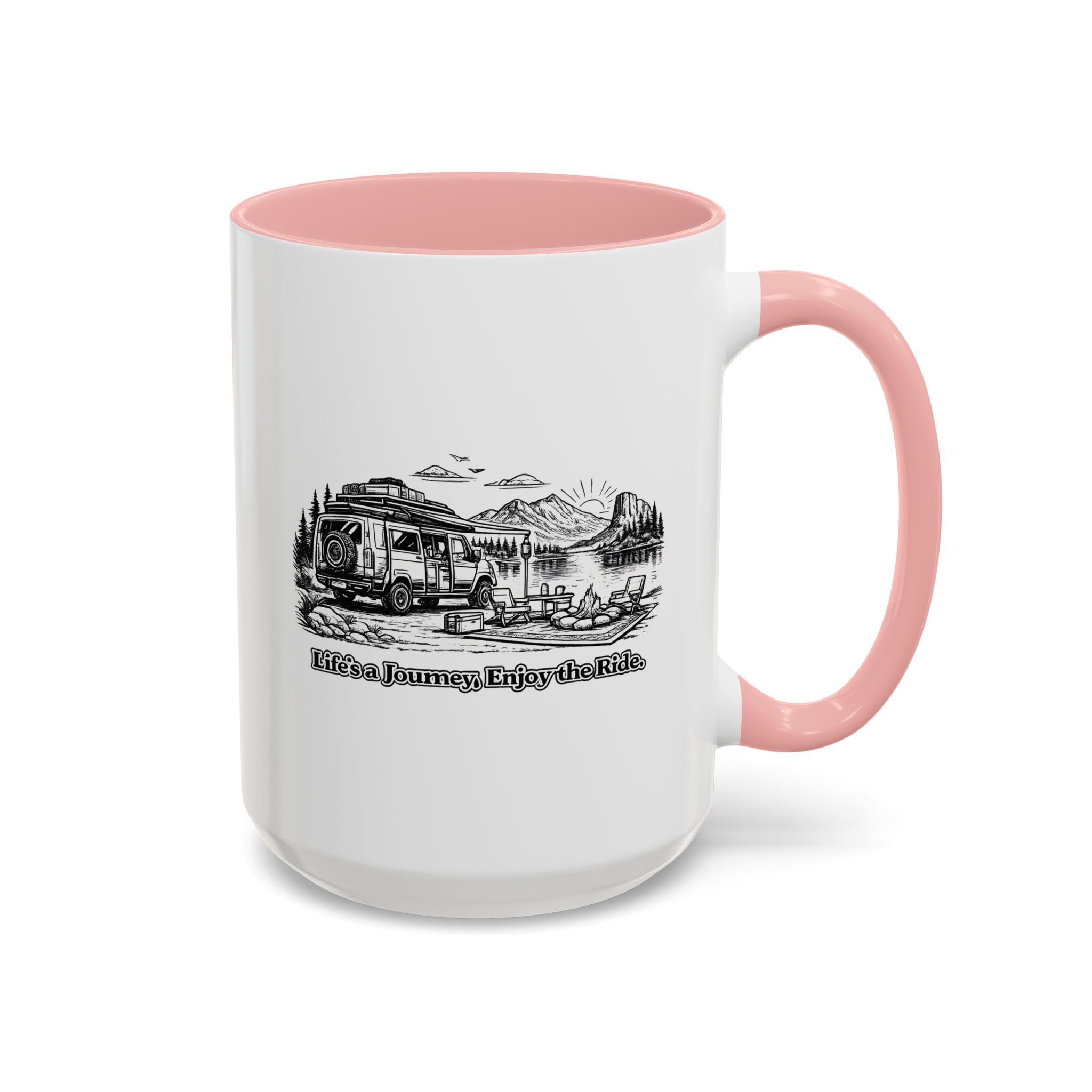 Accent Coffee Mug (11, 15oz) — "Lifes A Journey,Enjoy The Ride" Design Minimal-Line