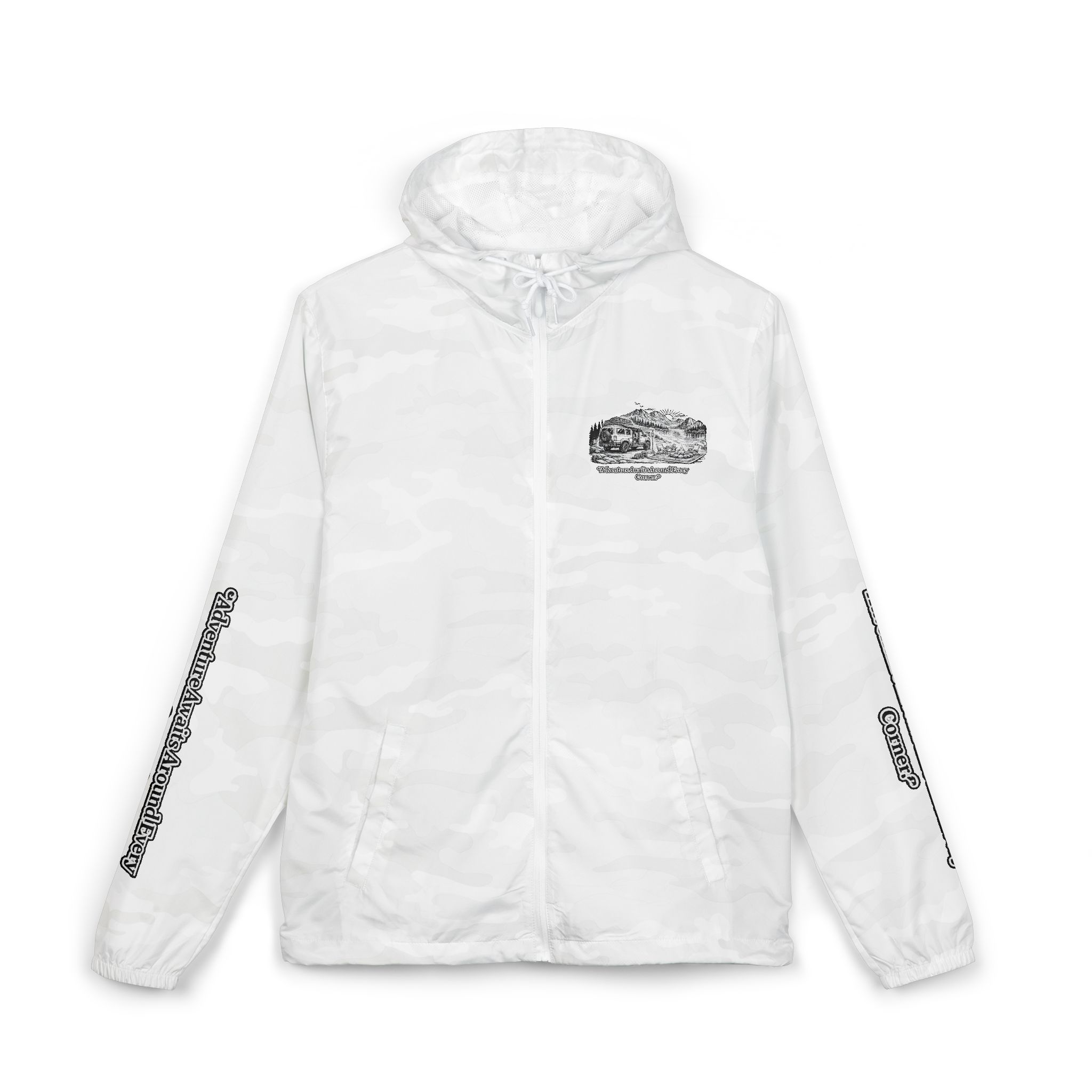 Unisex Full-Zip Windbreaker Jacket — "Adventure Awaits" (Design "Minimal-Line")
