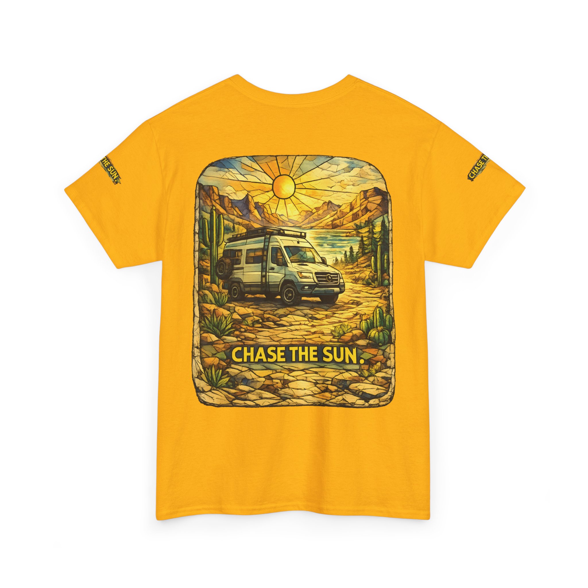 Unisex Heavy Cotton Tee — "Chase The Sun" Design Cubic-Line