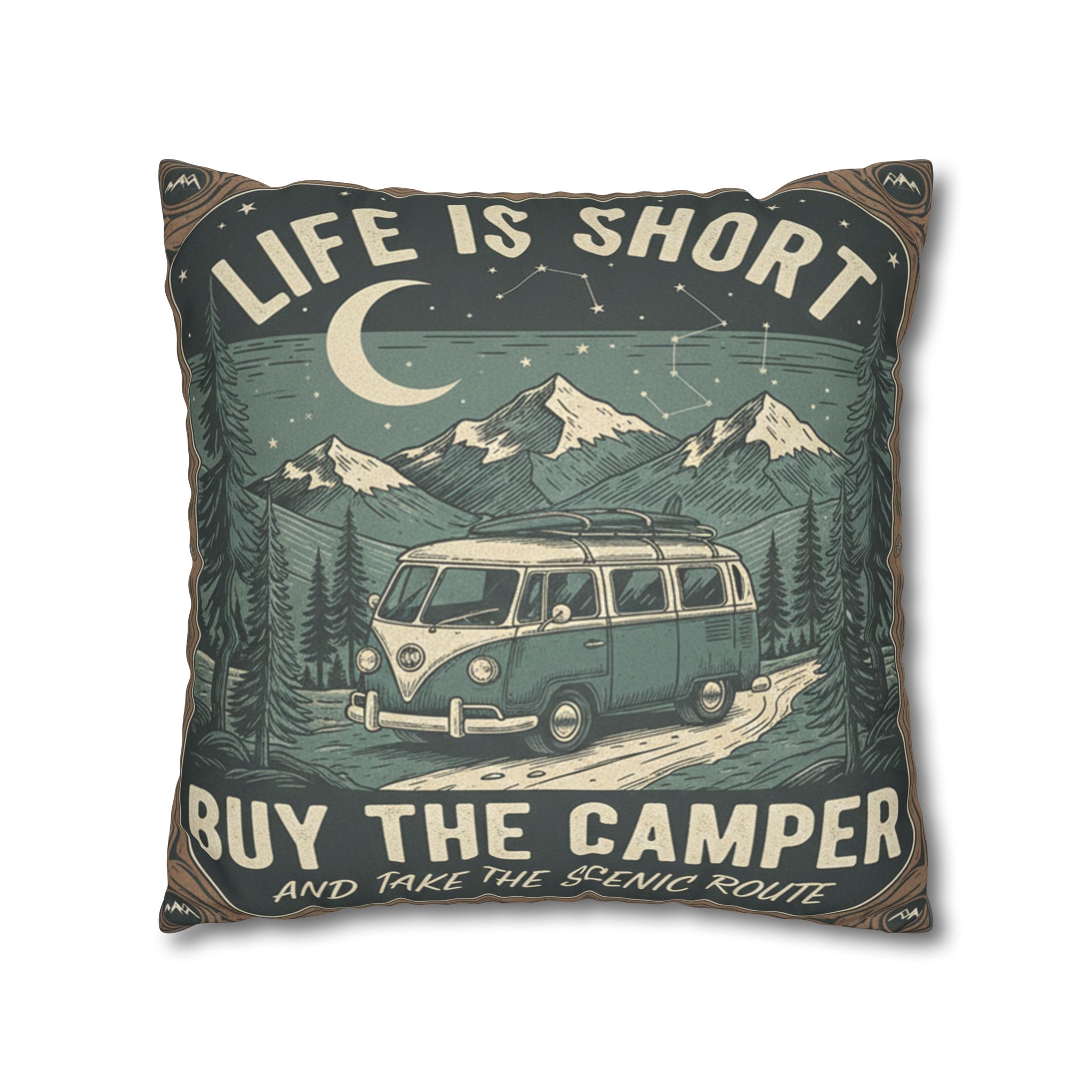 Pillowcase — "Life is short buy the camper and take the scenic route" Faux Suede Travel Throw Pillow Cover