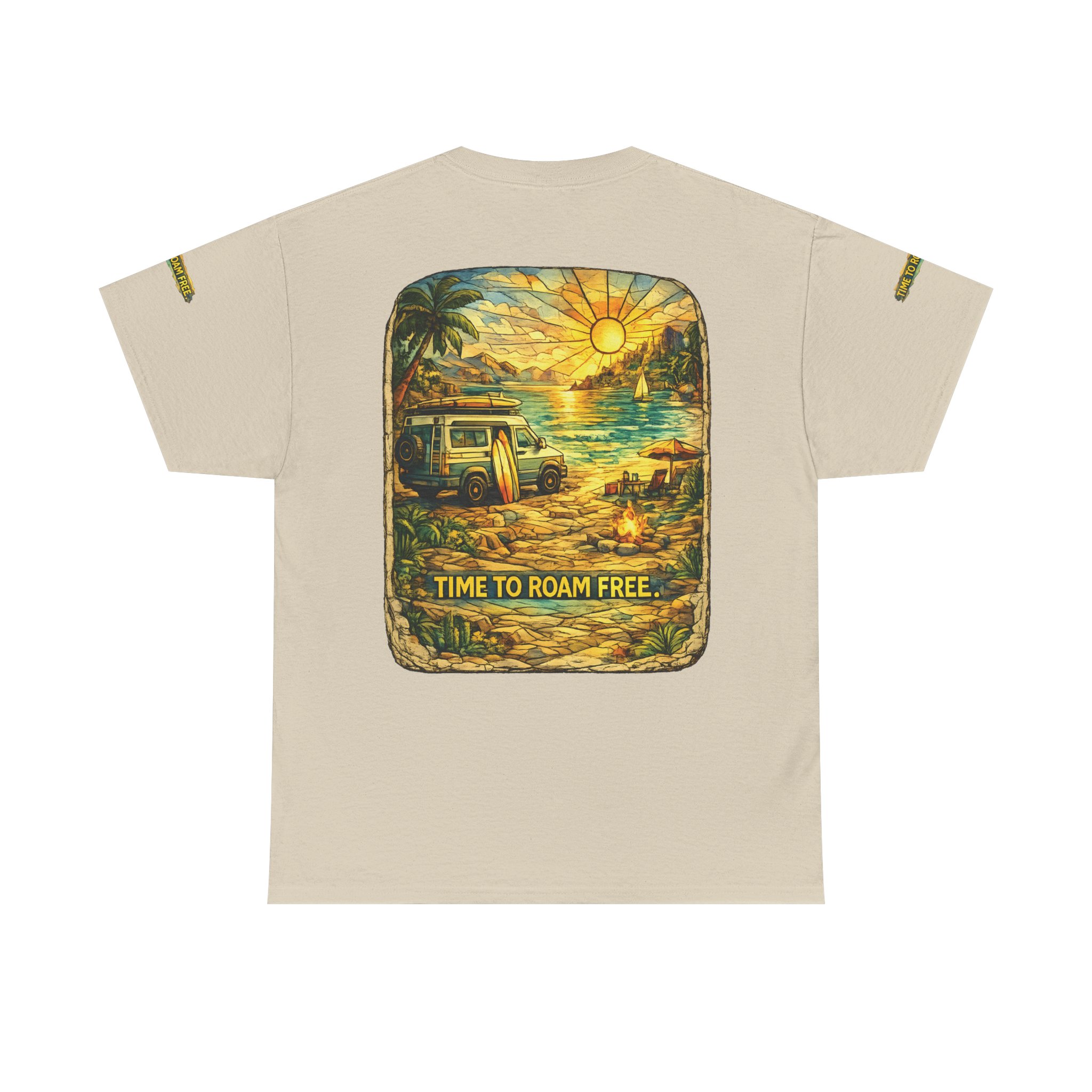 Unisex Heavy Cotton Tee — "Time To Roam Free" Design Cubic-Line