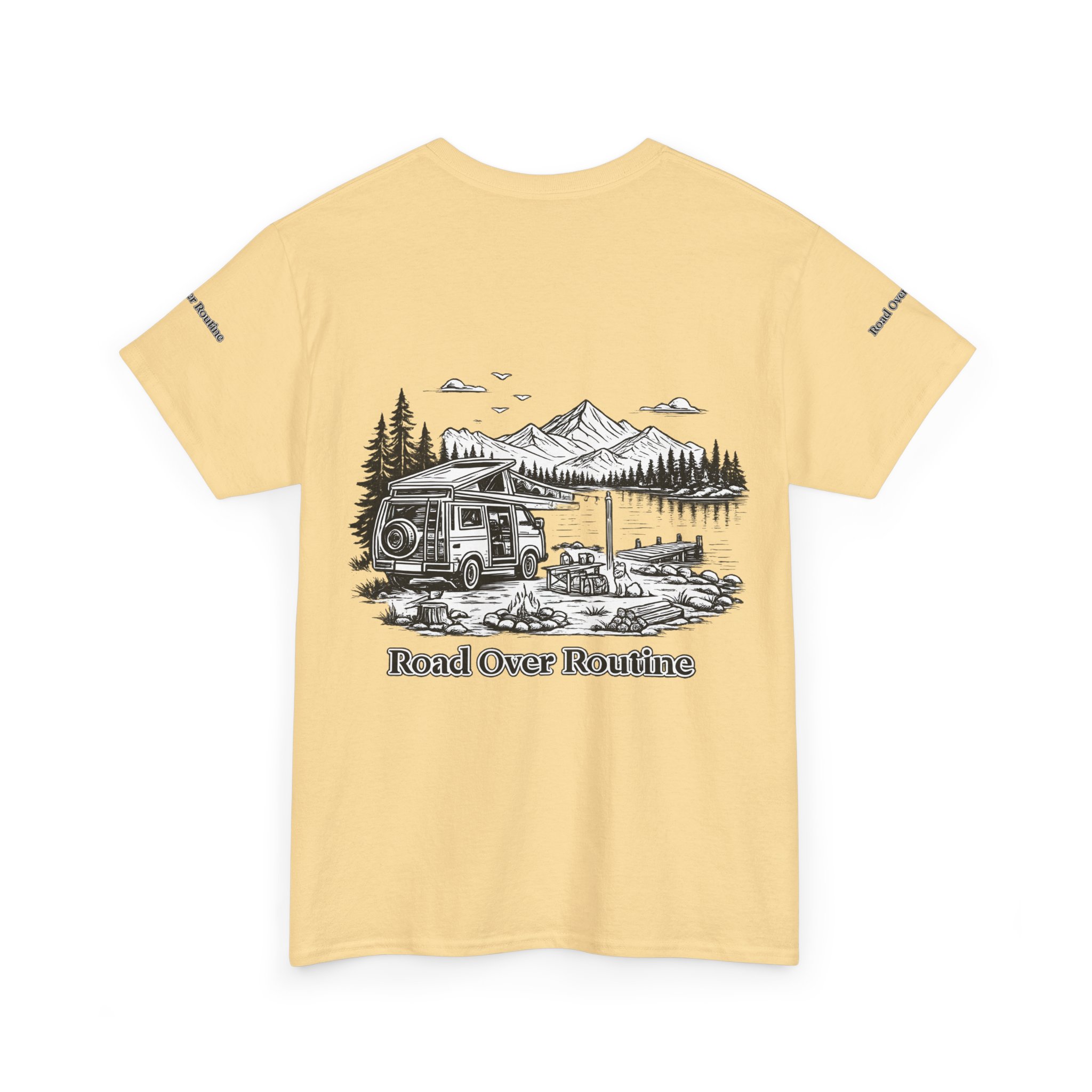 Unisex Heavy Cotton Tee — "Road Over Routine" Design Minimal-Line