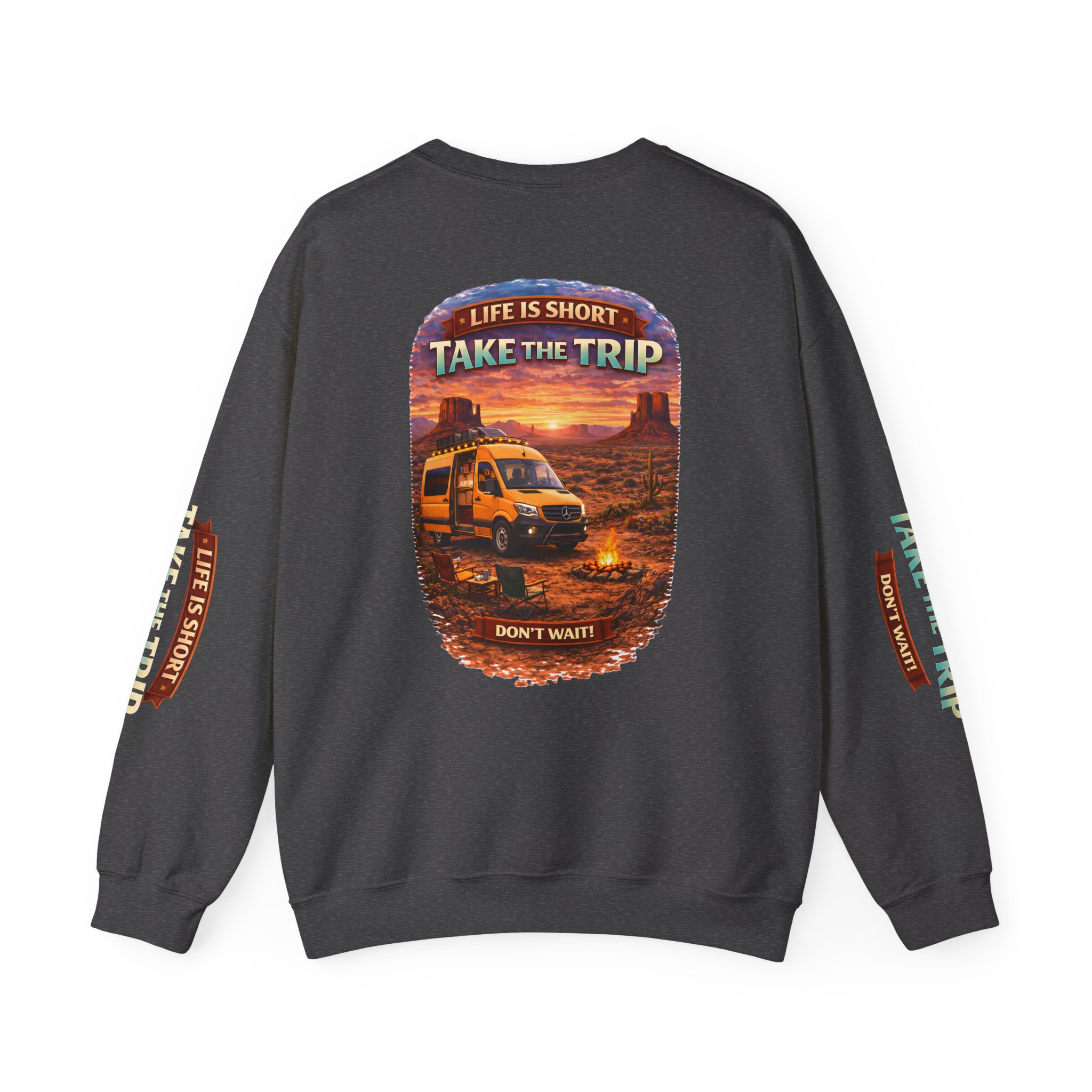 Unisex Heavy Blend™ Crewneck Sweatshirt — "Live Is Short Take The Trip" Design Scenic-Line
