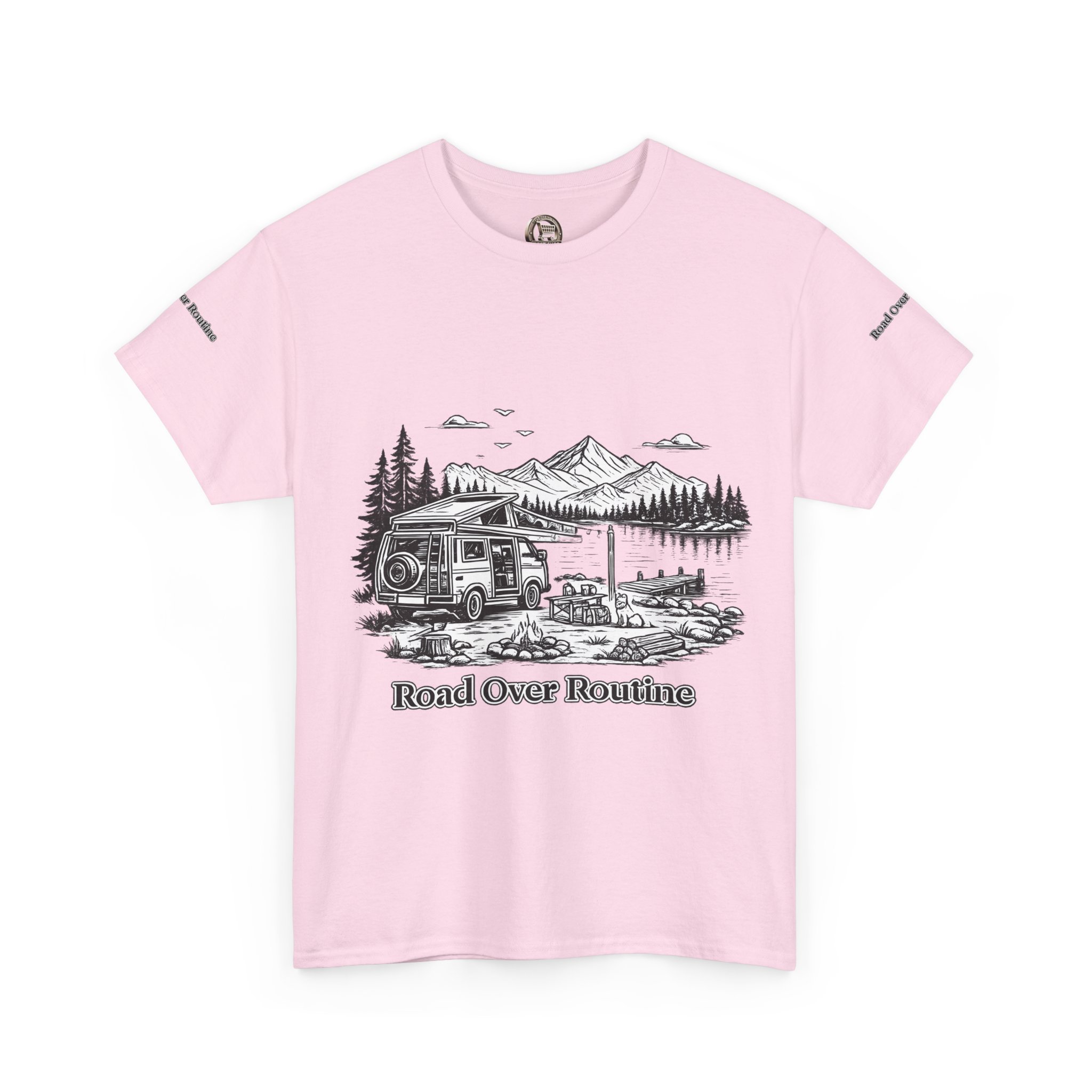 Unisex Heavy Cotton Tee — "Road Over Routine" Design Minimal-Line