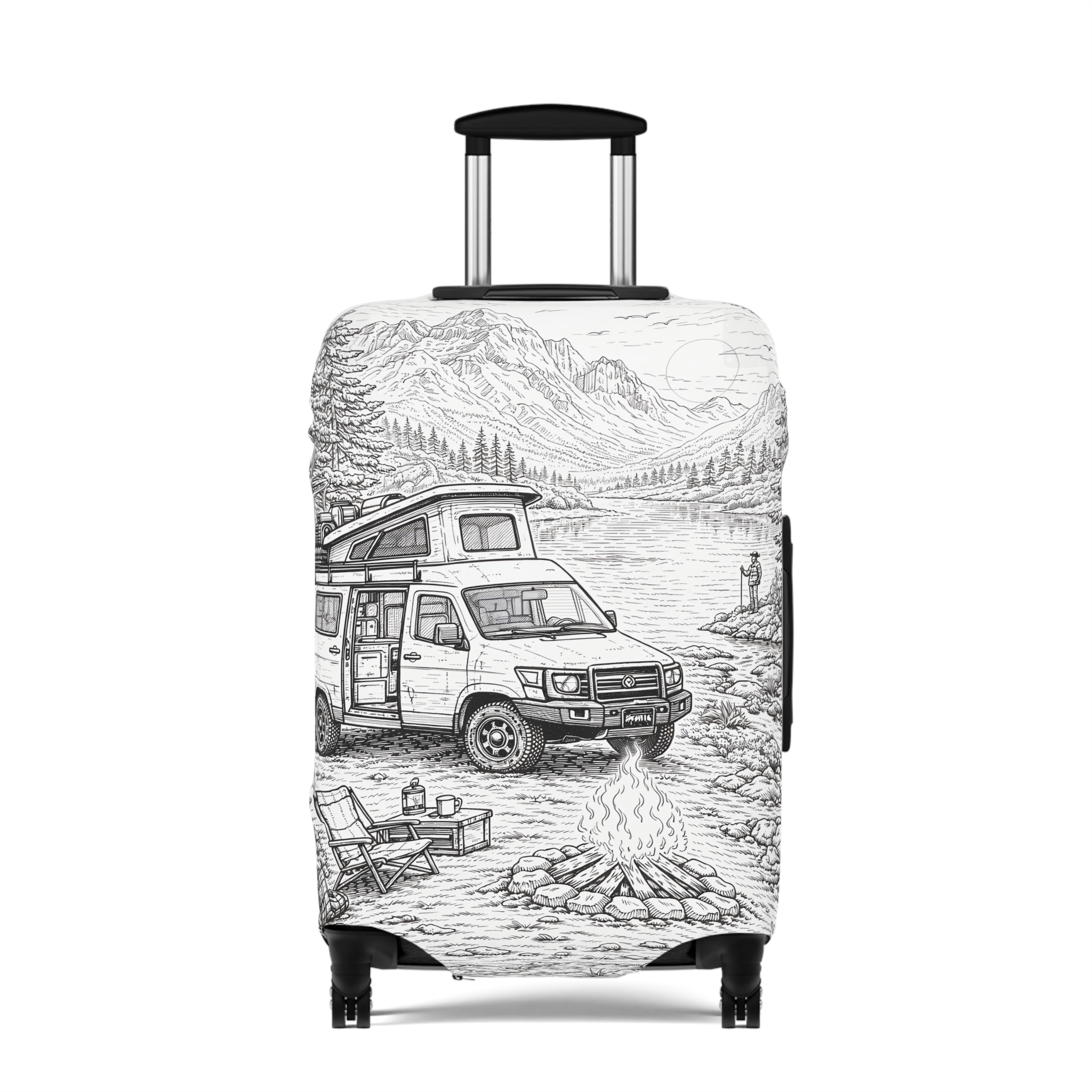 Luggage Cover — Adventure Camper Sketch Travel Suitcase